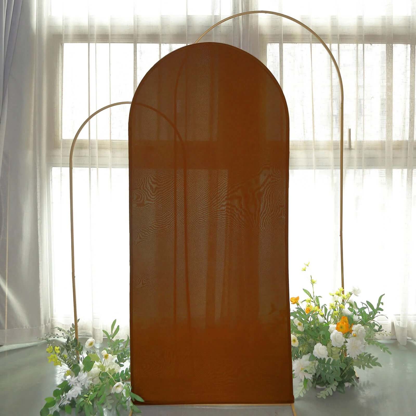 6ft Double - sided Cinnamon Brown Spandex Fitted Cover for Round Top Wedding Arch