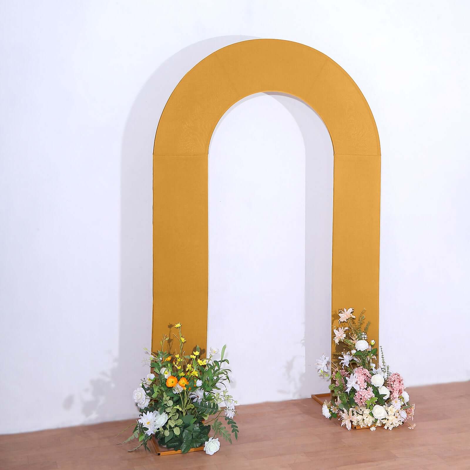 Hot Sale! 8ft Gold Spandex U-Shaped Double-Sided Fitted Wedding Arch Cover