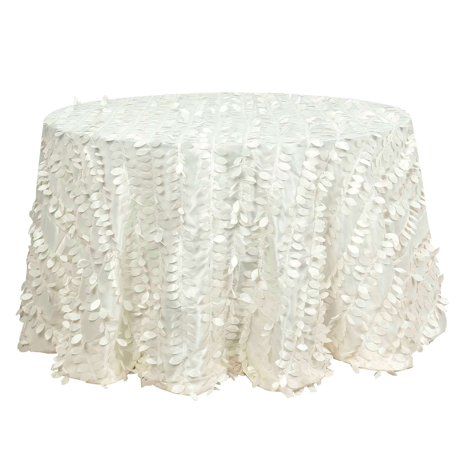 Hot Sale! Ivory Taffeta 120-Inch Round Tablecloth with 3D Leaf Petal Design