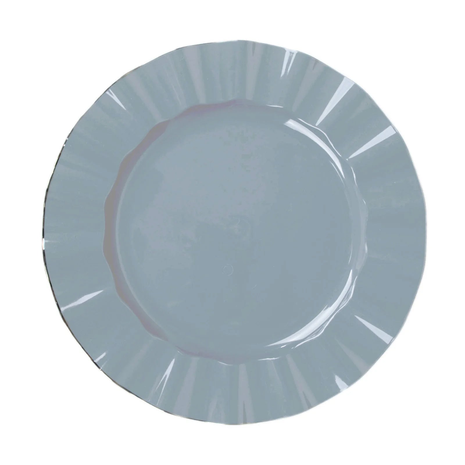 10-Pack Sturdy Disposable 11" Round Dusty Blue Dinner Plates with Gold Ruffled Edging