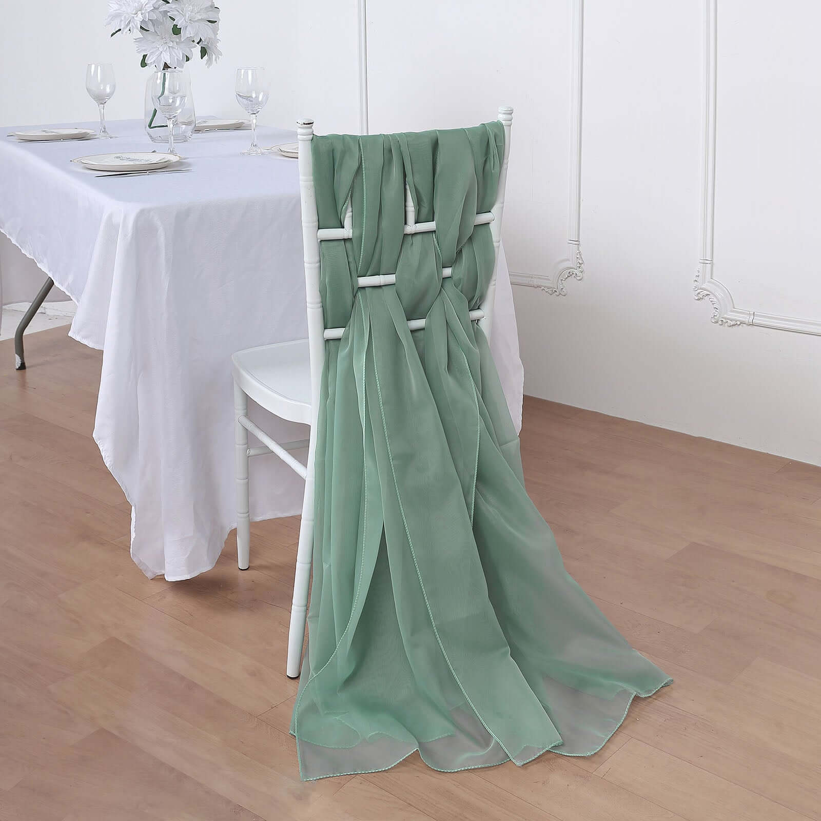 5-Pack Premium Eucalyptus Sage Chiffon Chair Sashes - Soft, Lightweight Designer Bows