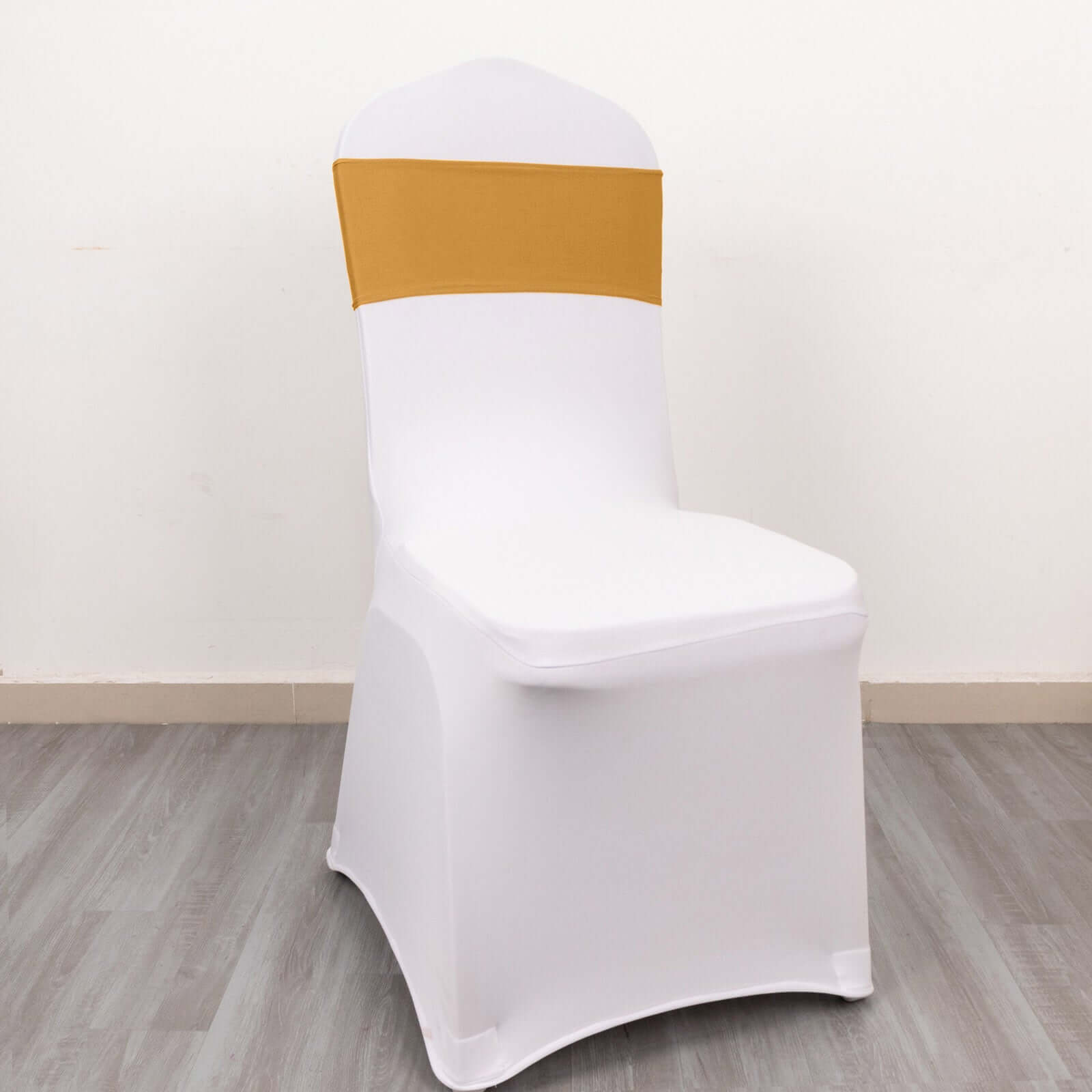 5-Piece Gold Spandex Chair Sashes with Sparkling Gold Rhinestone Buckles - Reusable 4-Way Stretch for Elegant Weddings and Parties