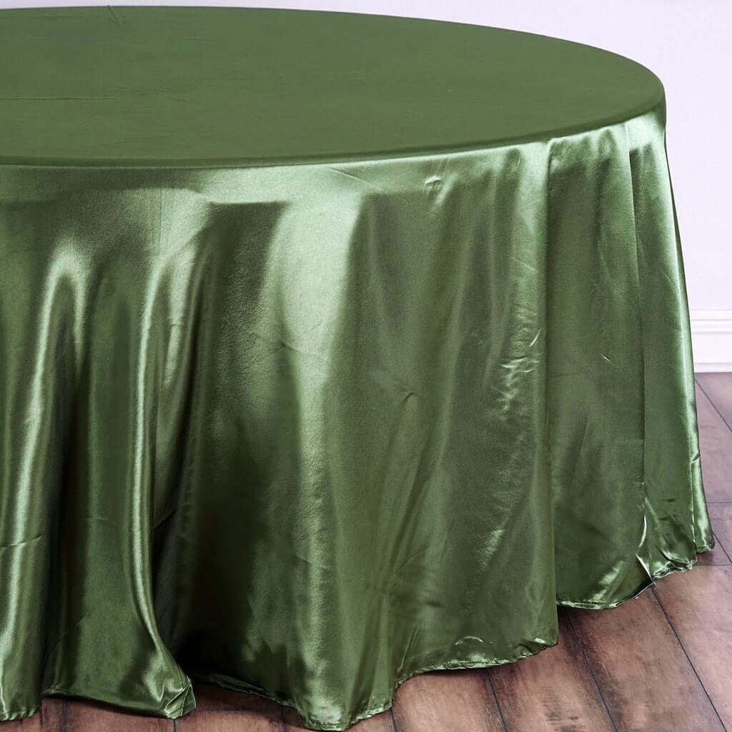 Olive Green Satin 108" Round Tablecloth - Lustrous & Wrinkle-Resistant