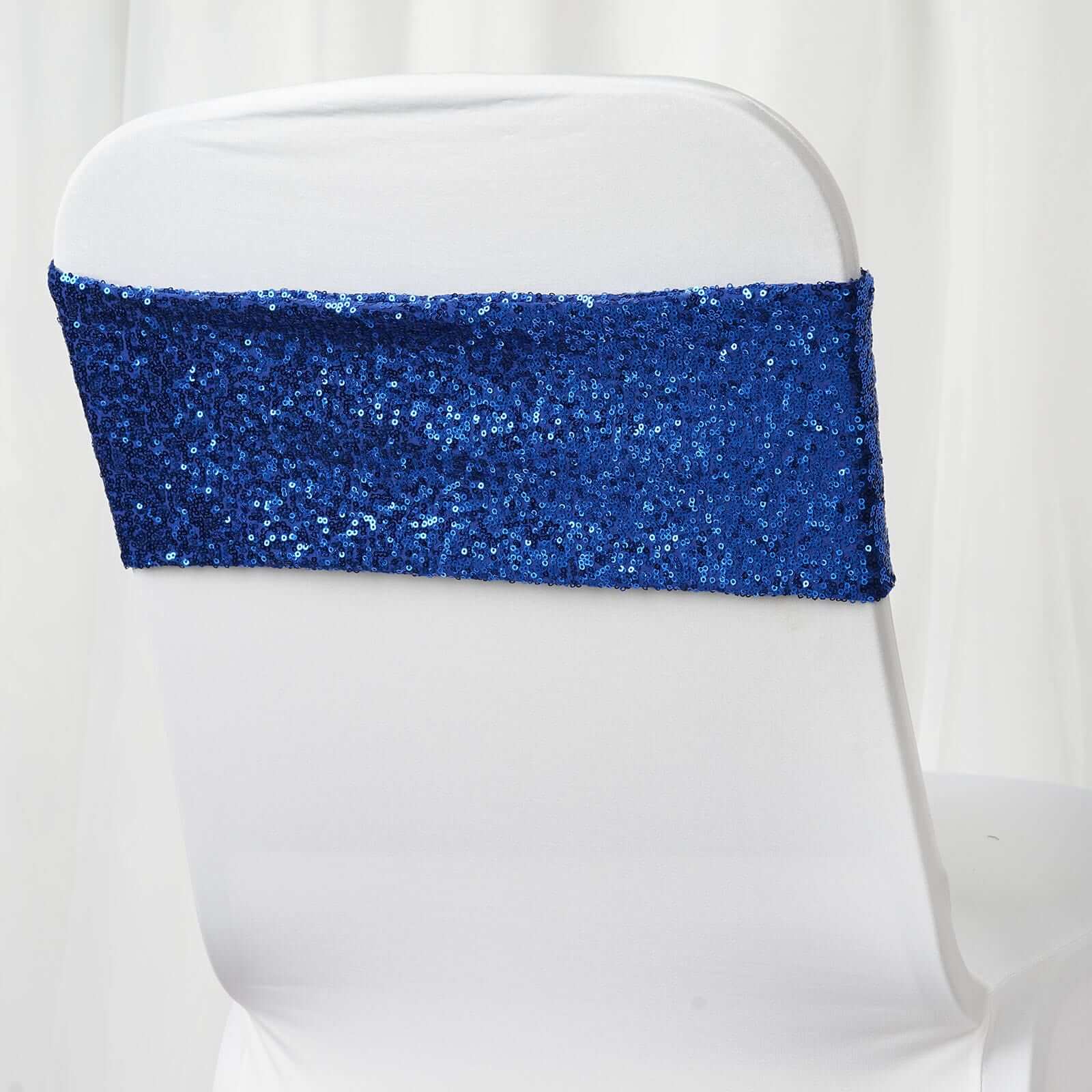 Special Offer! 5-Piece Royal Blue Sequin Spandex Stretch Chair Sashes for Weddings and Parties
