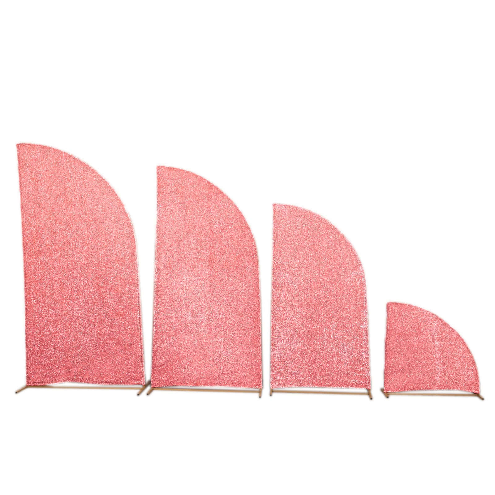 4-Piece Rose Gold Chiara Wedding Arch Covers in Shimmer Tinsel, for 2.5ft - 7ft Half Moon Stands