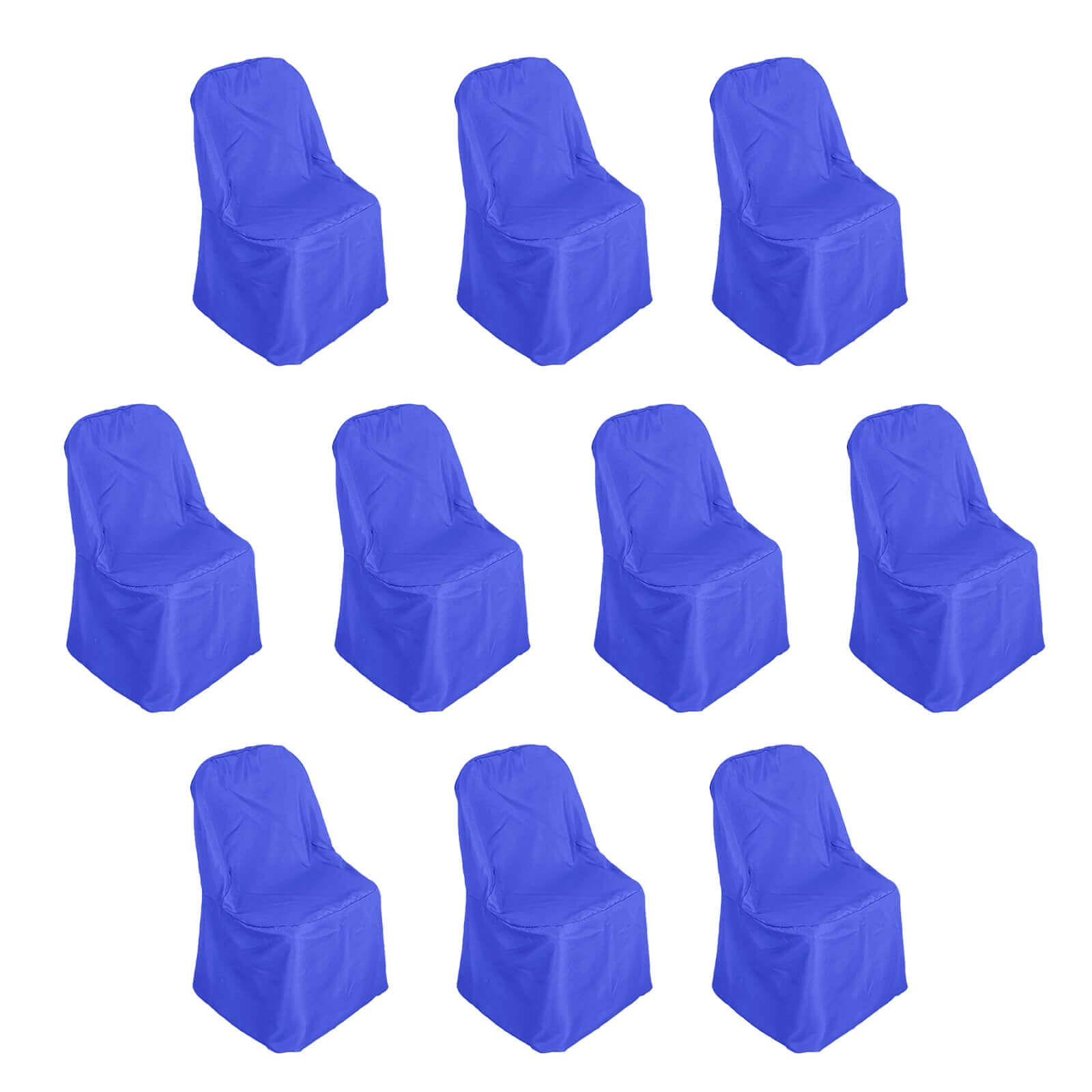 10-Piece Royal Blue Polyester Wrinkle-Free Slip-On Chair Covers for Folding Chairs