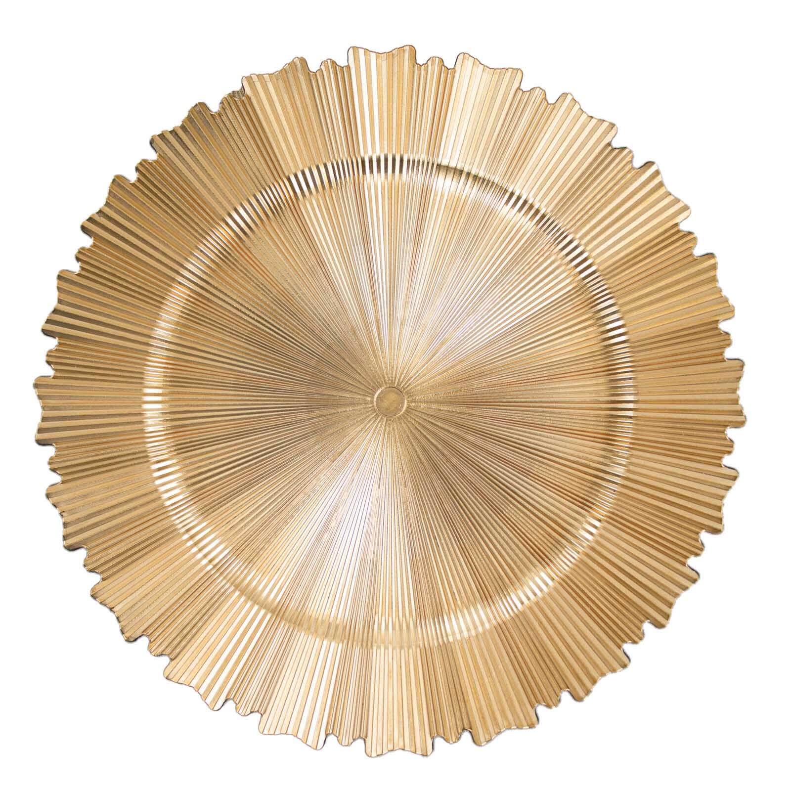 Set of 6 Metallic Gold 13-inch Acrylic Plastic Round Charger Plates with Sunray Scalloped Rim