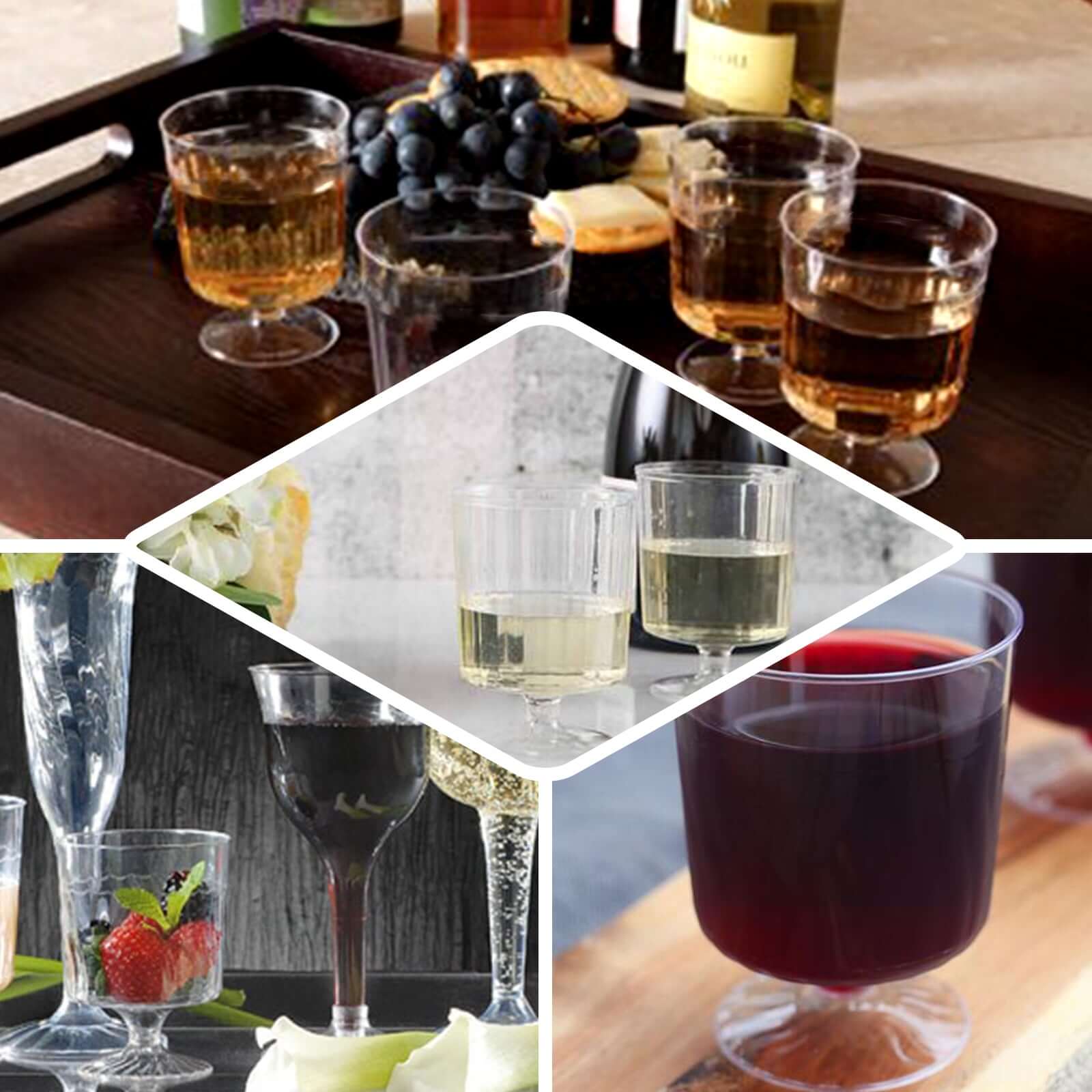 12-Piece Set of Clear Short Stem Plastic Wine Glasses - 8oz Durable Disposable Drinkware