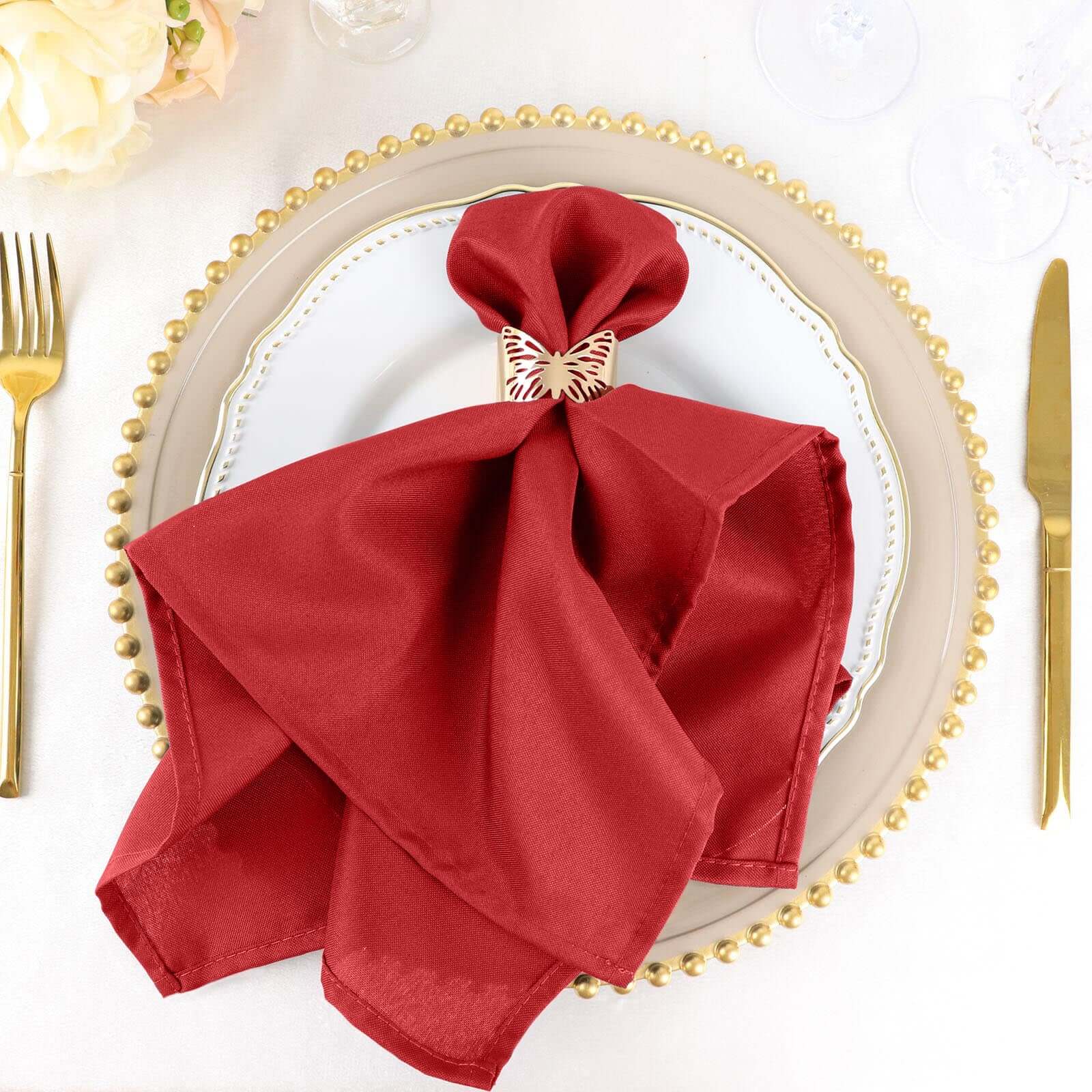5-Pack Red 20x20 Polyester Napkins - Wrinkle-Free & Easy to Care