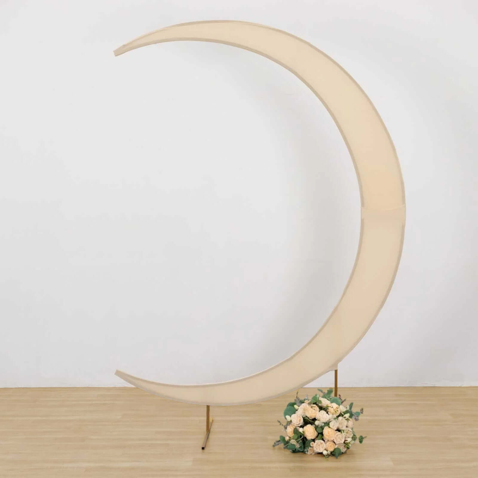 Custom-Fit 7.5ft Beige Spandex Crescent Moon Wedding Arch Cover - High Quality & Reusable