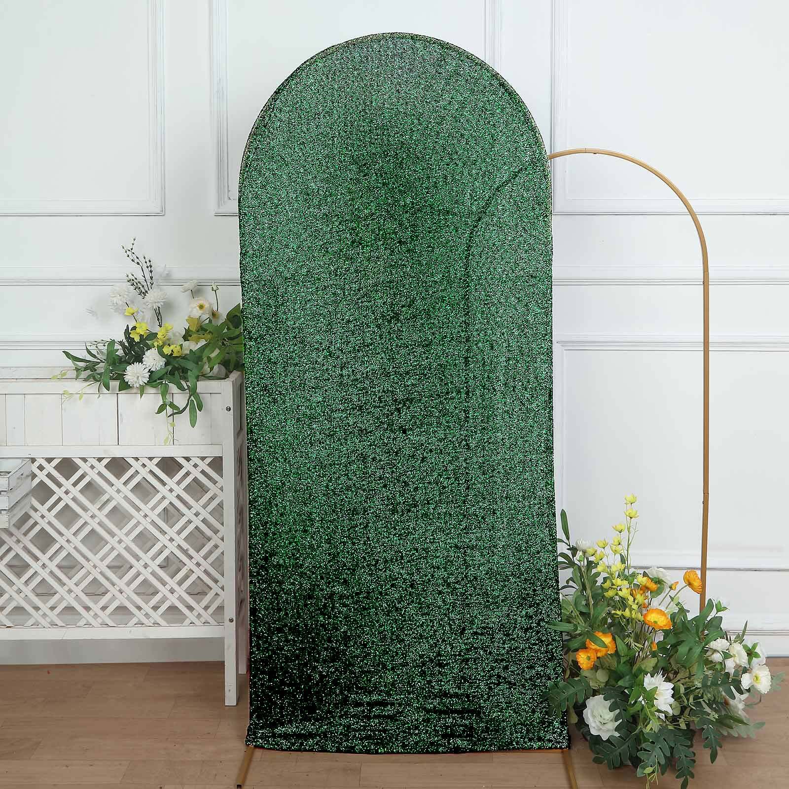 Hot Sale! 6ft Hunter Emerald Green Shimmer Tinsel Spandex Cover for Round Top Wedding Arch Stand