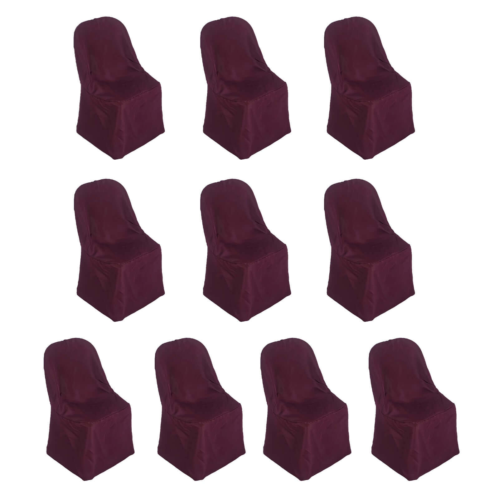 10-Piece Wrinkle-Free, Stain-Resistant Burgundy Polyester Slip-On Chair Covers for Folding Chairs