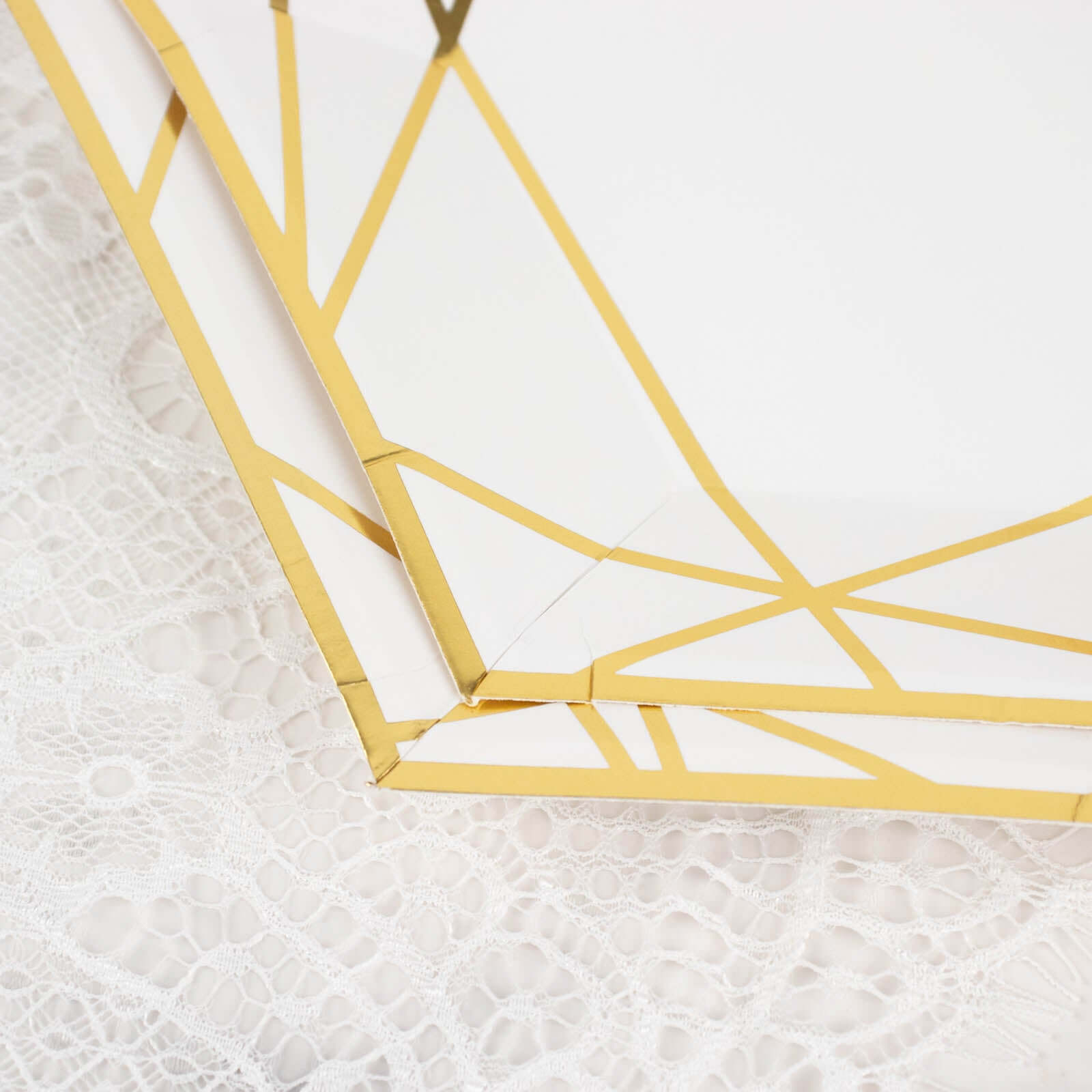 25-Pack White & Gold Geometric Hexagon Disposable Paper Appetizer and Salad Plates for Events