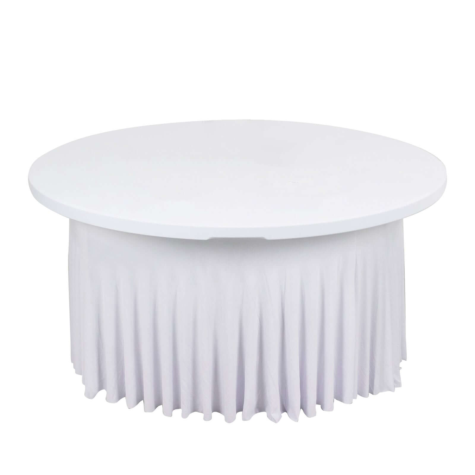 Hot! 6ft White Spandex Round Table Skirt with Wavy Effect for Weddings & Events