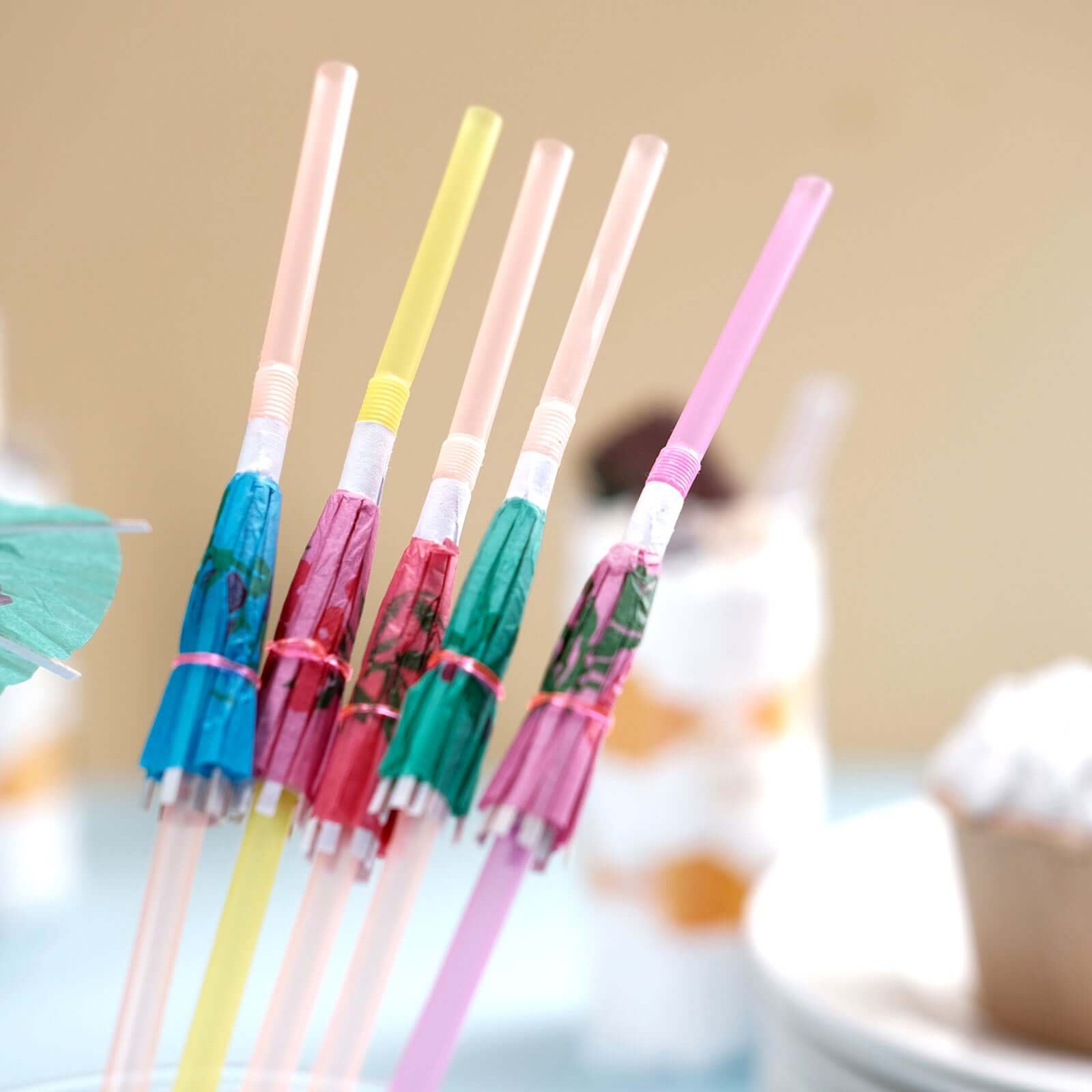 50-Pack Multi-Colored Disposable Umbrella Straws - Perfect for Tropical Parties