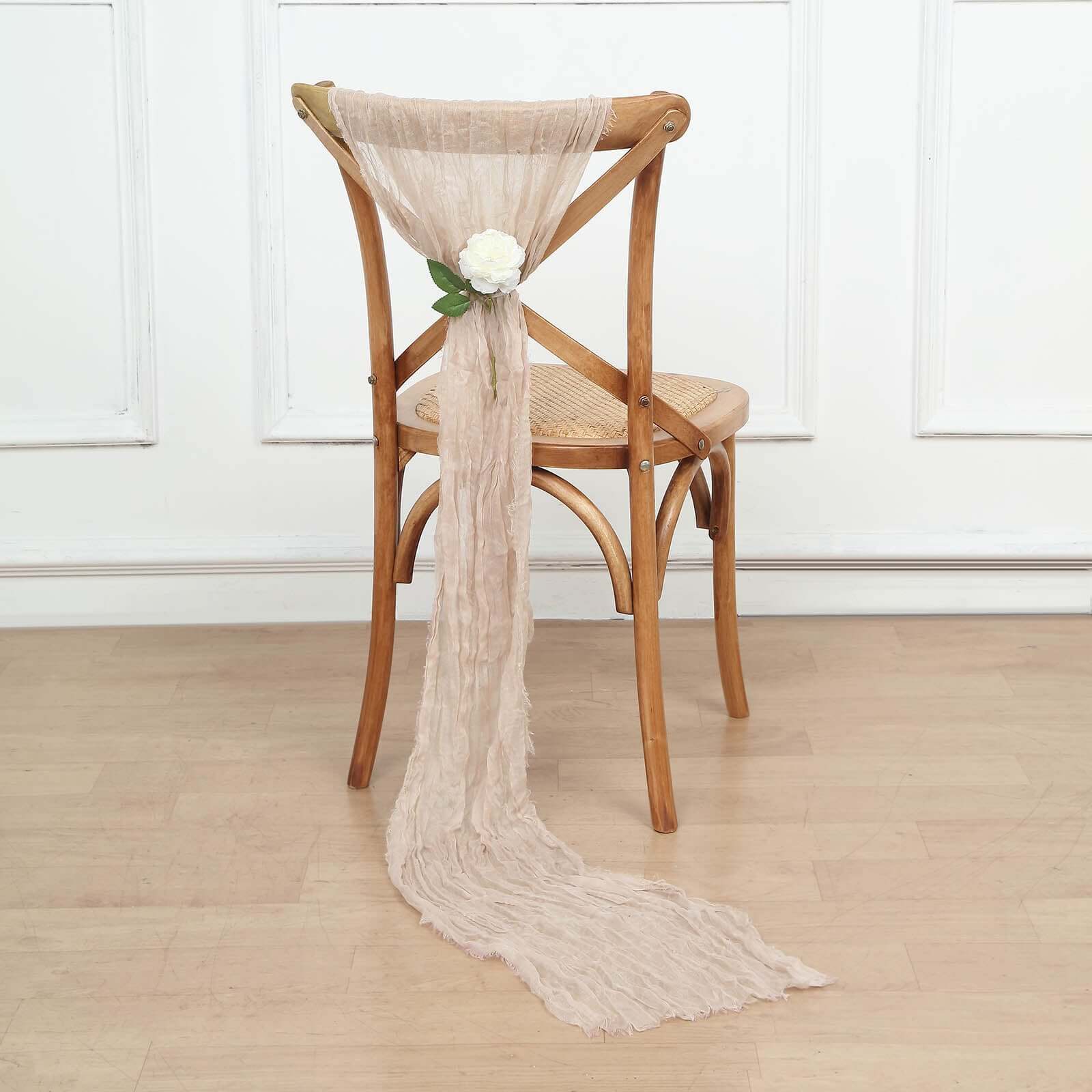 Hot Sale! 5-Piece Nude Beige Cheesecloth Gauze Chair Sashes for Boho Decor