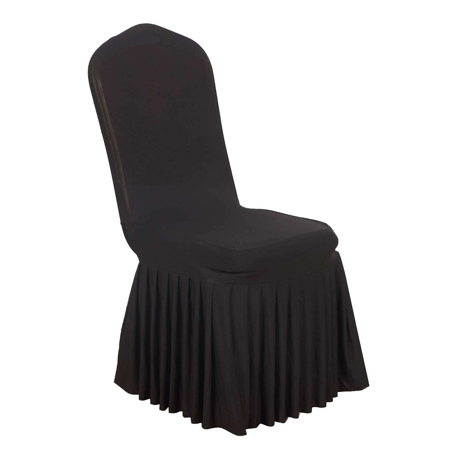 Black Spandex Stretch Fitted Slipcover with Ruffle Pleated Skirt for Banquet Chairs - 1 Piece