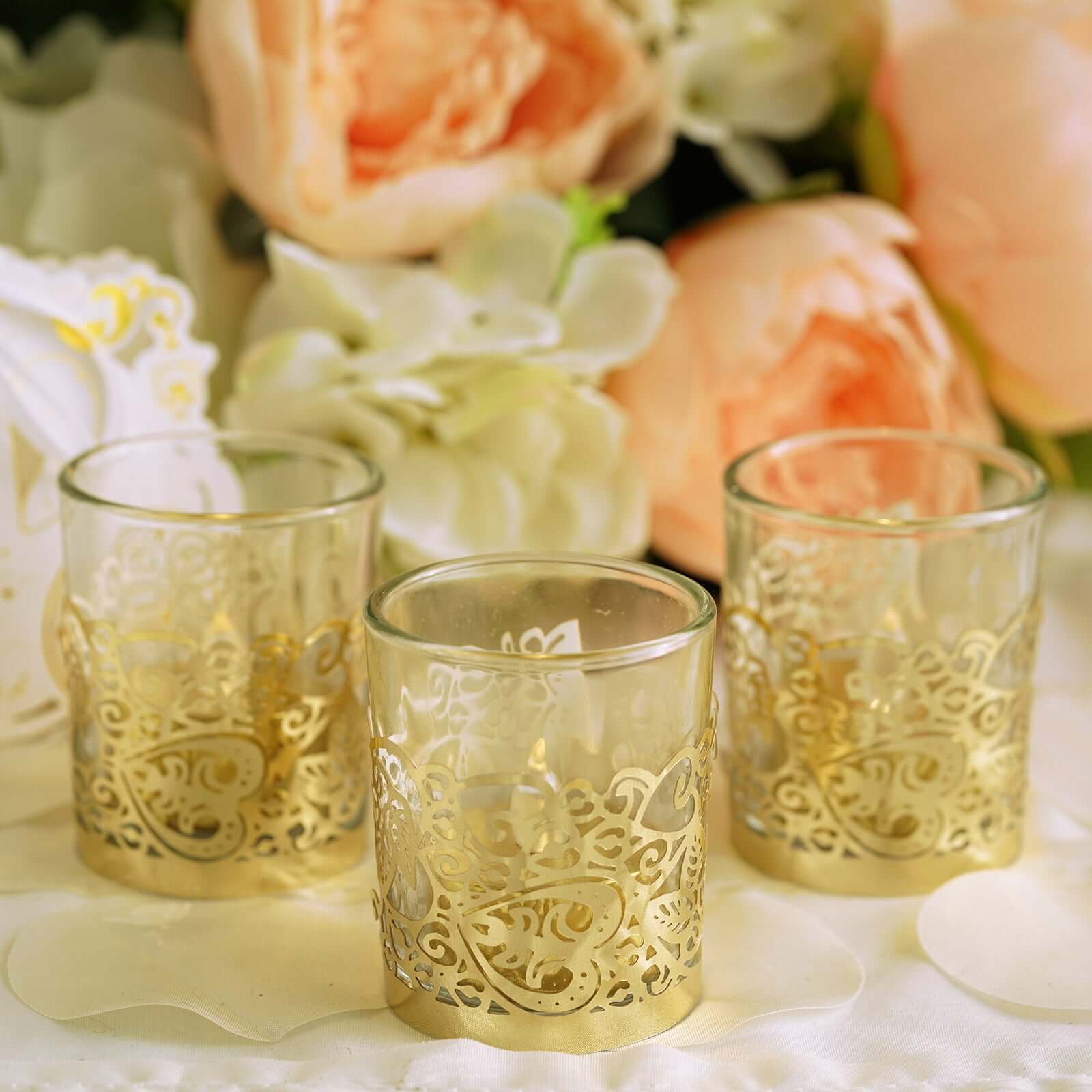 20-Pack Gold Foil Floral Lace Design Paper Wraps for Votive Tealight Candles