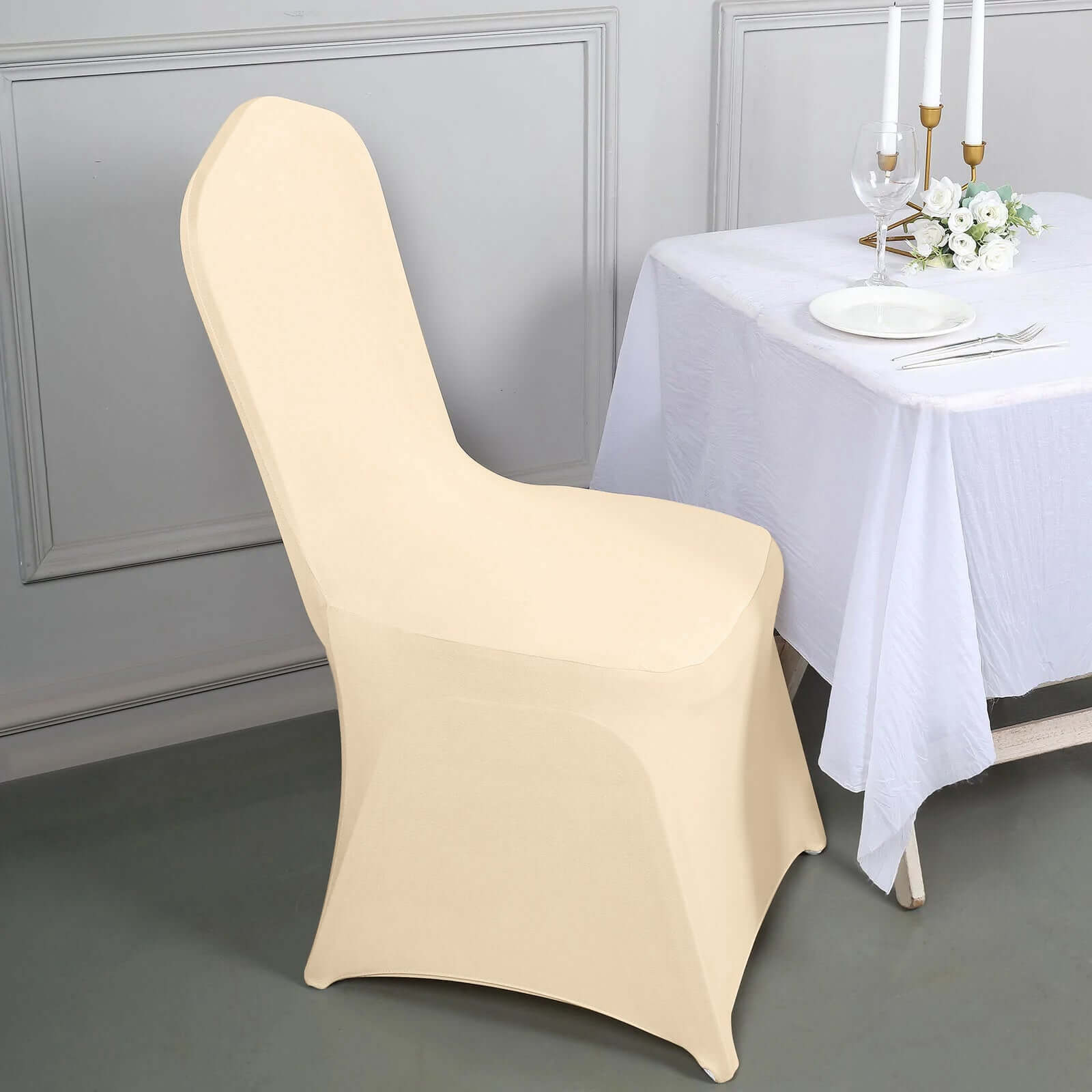 Beige Stretch Spandex Chair Cover for Banquet Chairs - 160GSM Premium Fabric