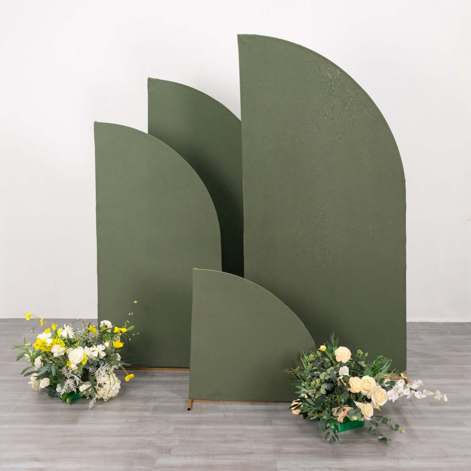 4-Piece Matte Dusty Sage Green Spandex Chiara Half Moon Wedding Arch Covers - 2.5ft, 5ft, 6ft, 7ft Sizes