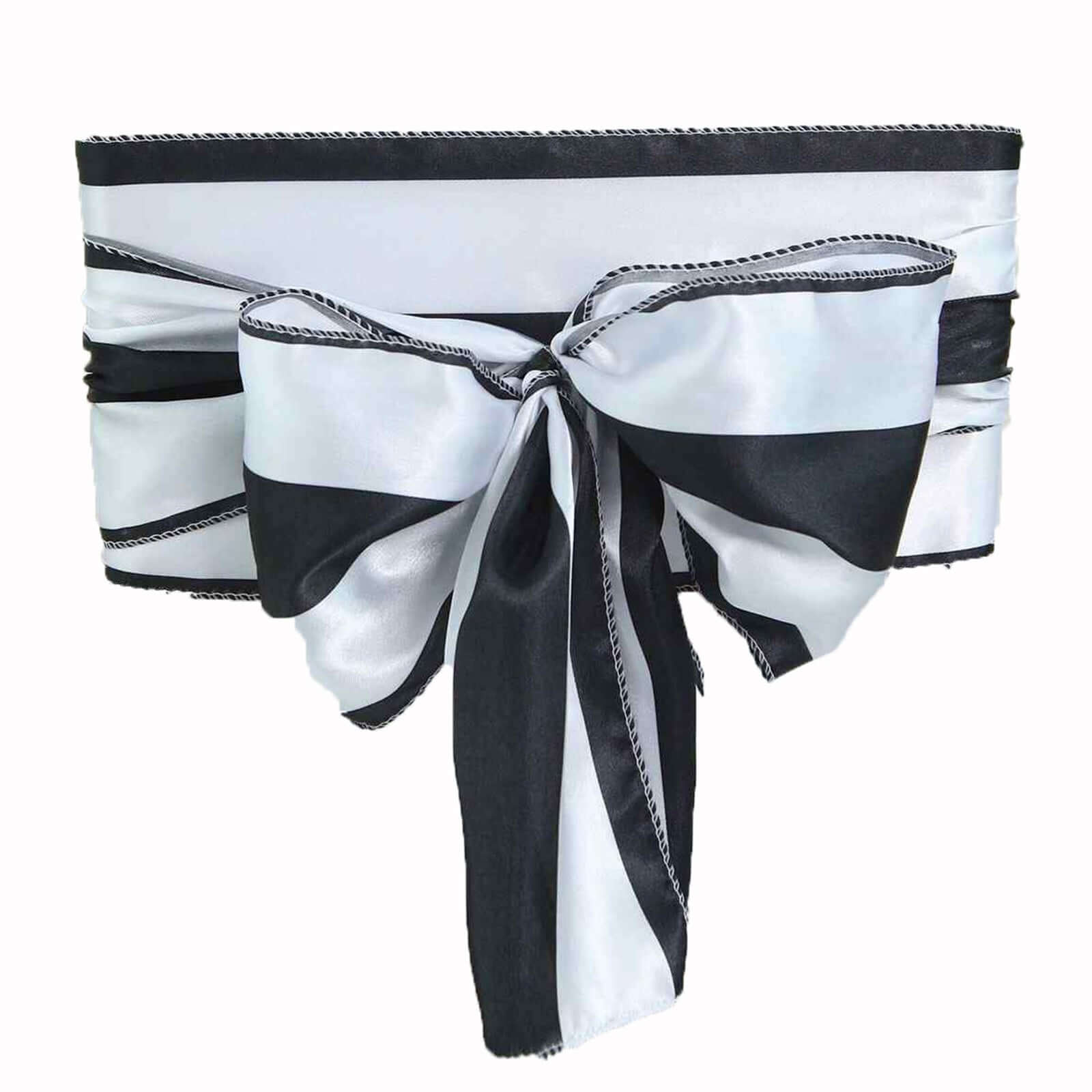 5-Pack Satin Chair Sashes in Black/White Stripes - Ideal Decor for Weddings and Gatherings
