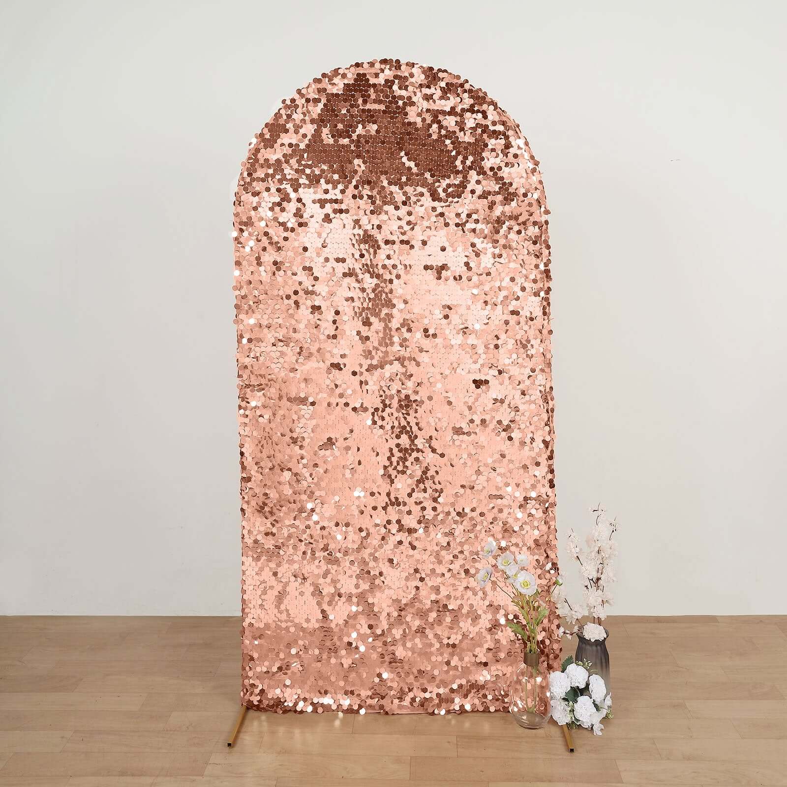 Hot Sale! 7ft Double-Sided Sparkly Rose Gold Payette Sequin Cover for Round Top Wedding Arch