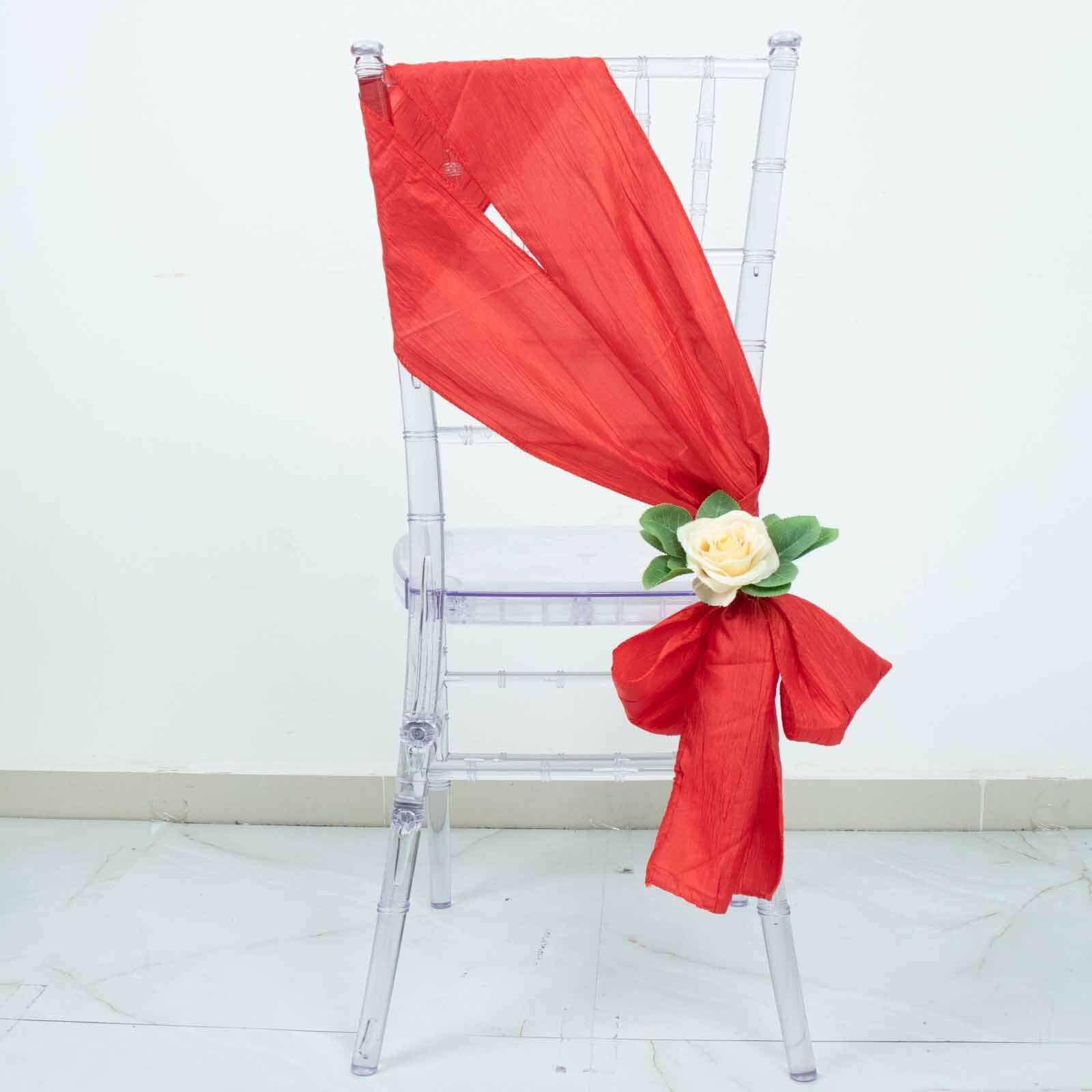 5-Pack Red Crinkle Taffeta Chair Sashes (6x106) - Ideal Decor for Weddings and Gatherings