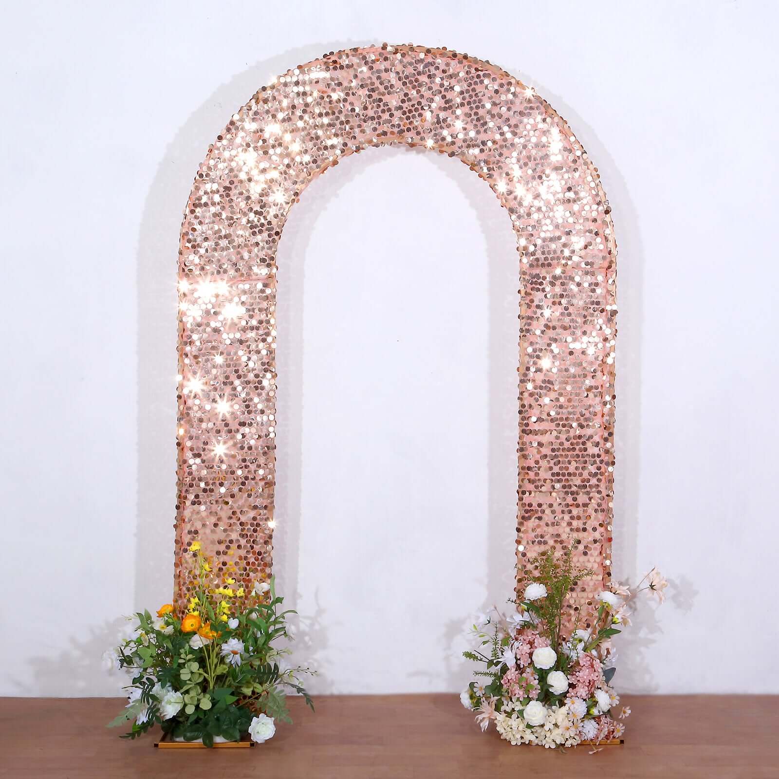 8ft Rose Gold U-Shaped Double Sided Payette Sequin Wedding Arch Slipcover