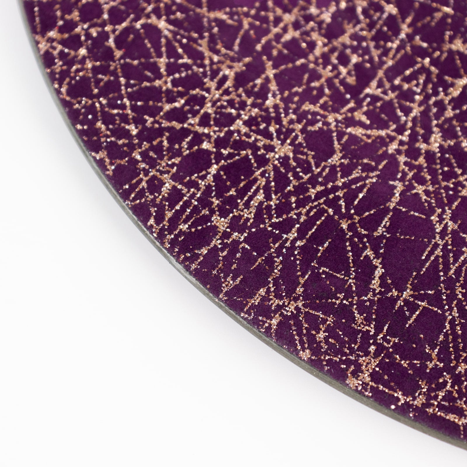 6-Piece Set of 13-Inch Purple Acrylic Round Charger Plates with Gold Glitter Abstract Design - Ideal for Parties