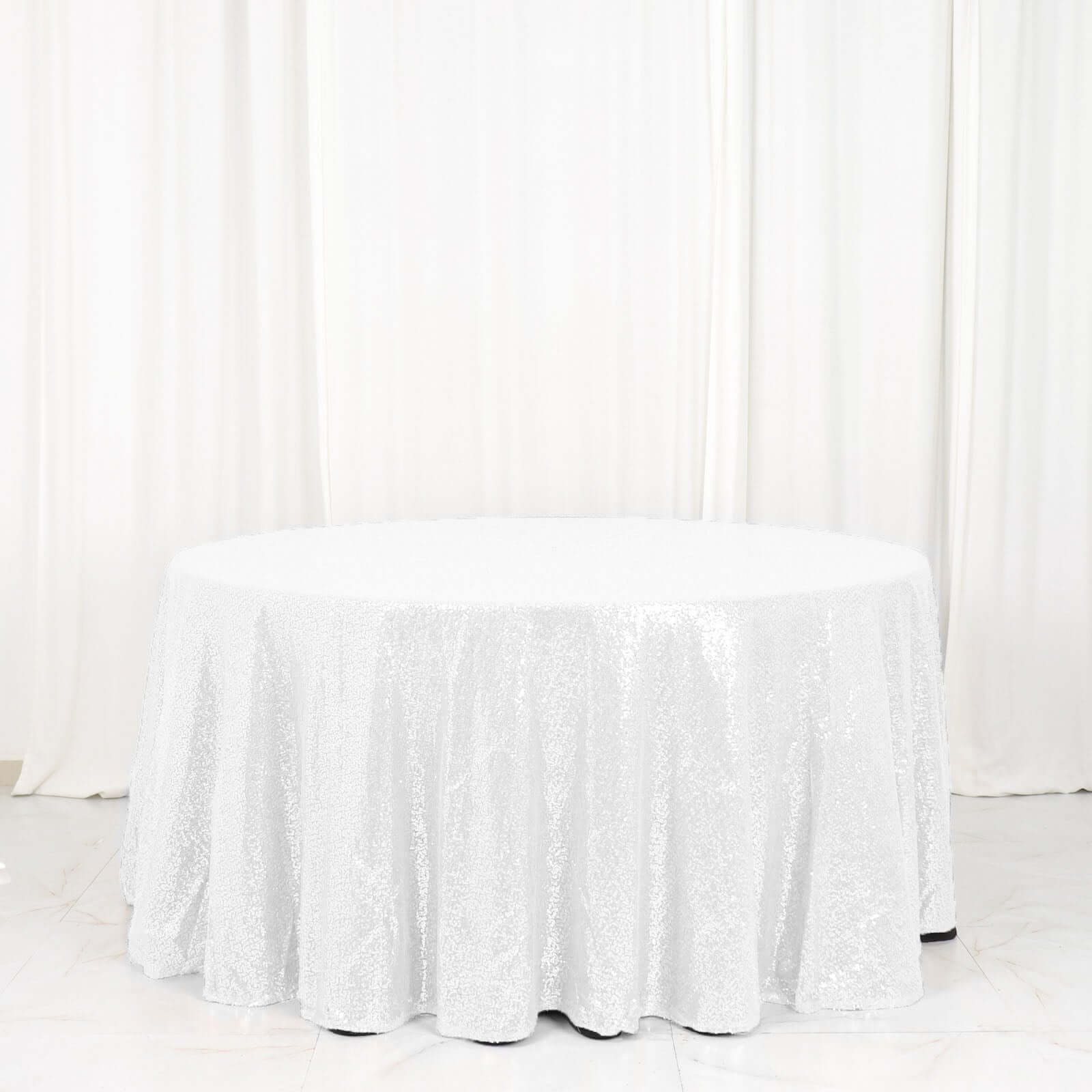 White Seamless Glittering 120 Round Sequin Tablecloth for Elegant Events