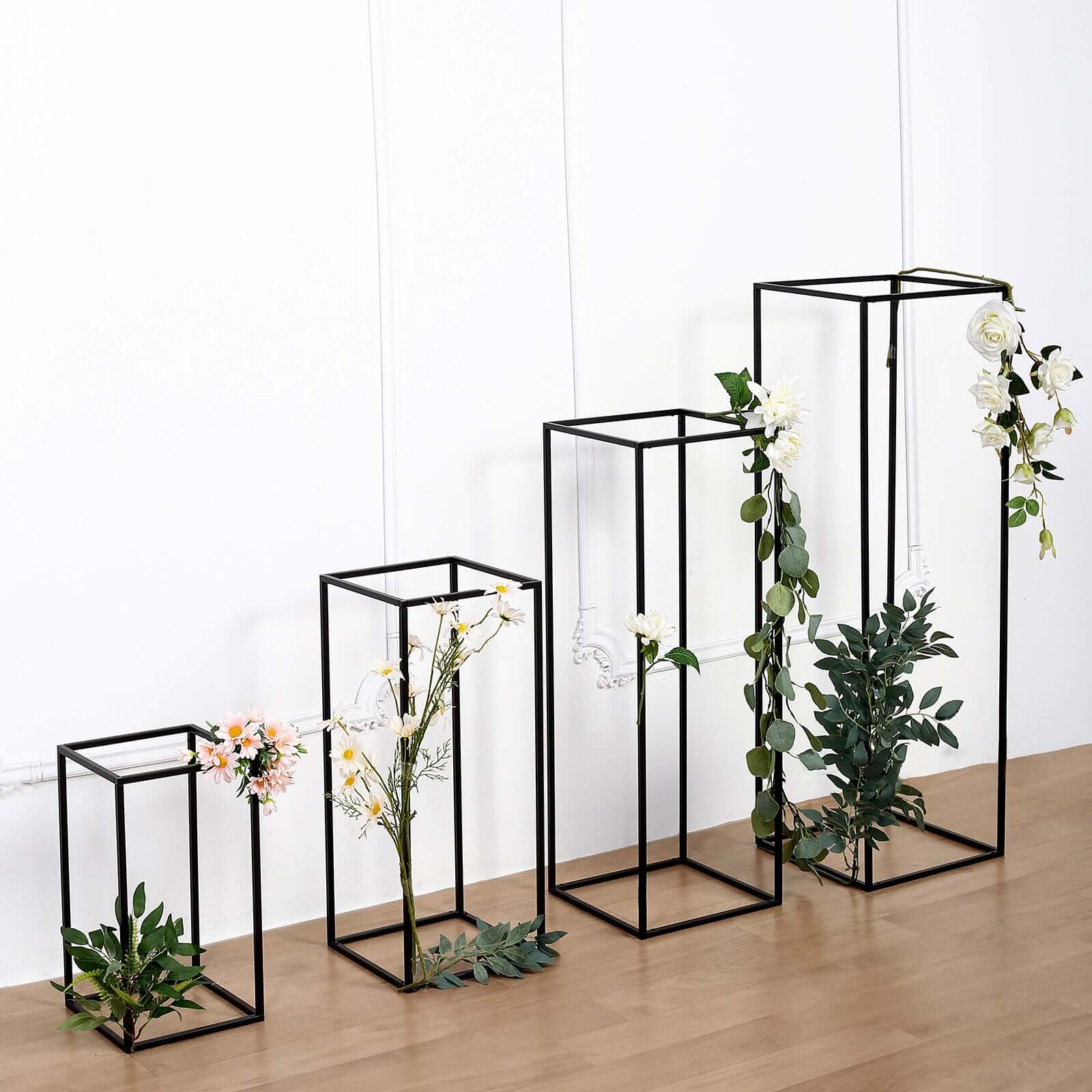 Hot Deal! Set of 4 Matte Black Metal Flower Stands for Wedding Centerpieces - Durable Display in 4 Sizes