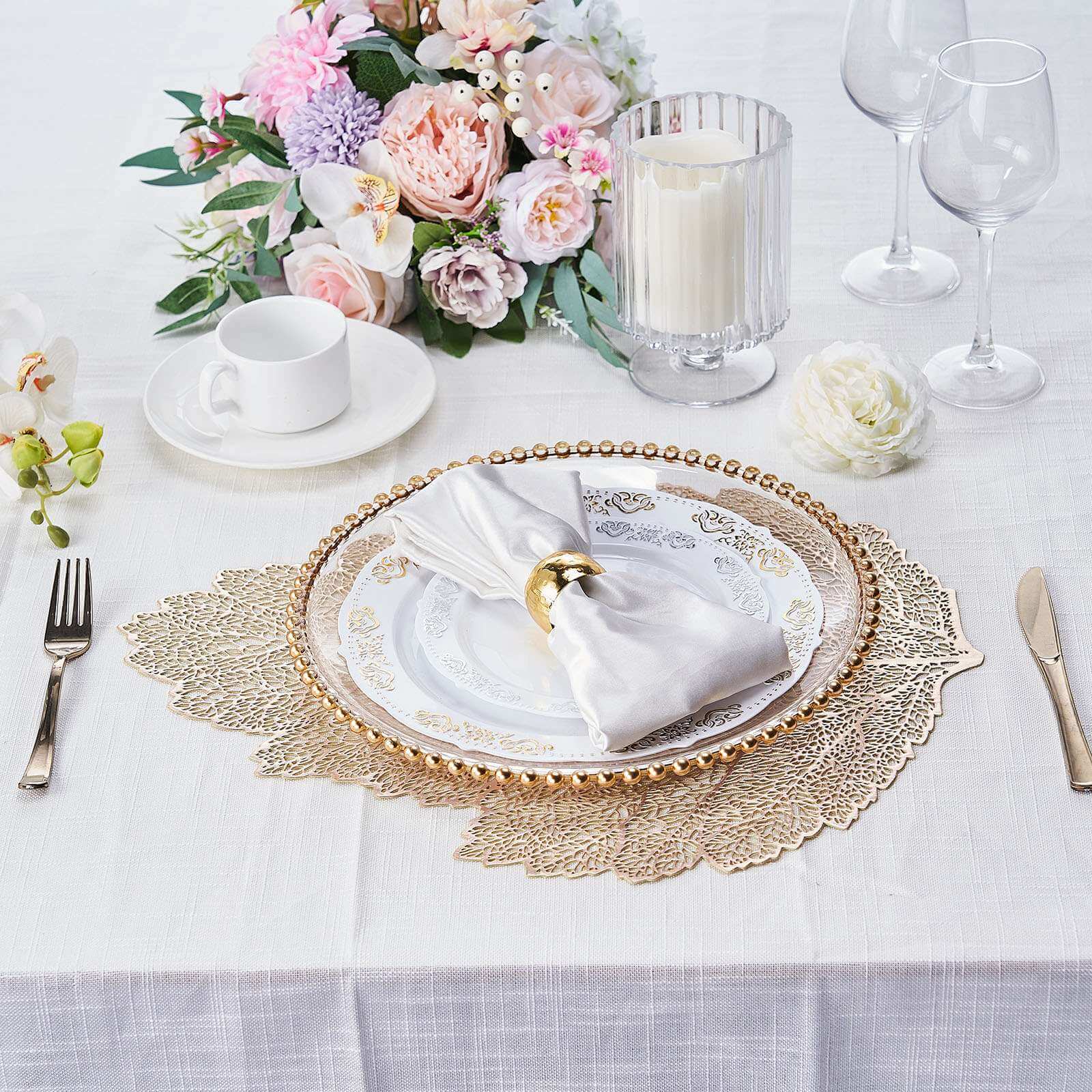 6-Piece Set of 18-Inch Gold Fall Leaf Non-Slip Vinyl Dining Placemats