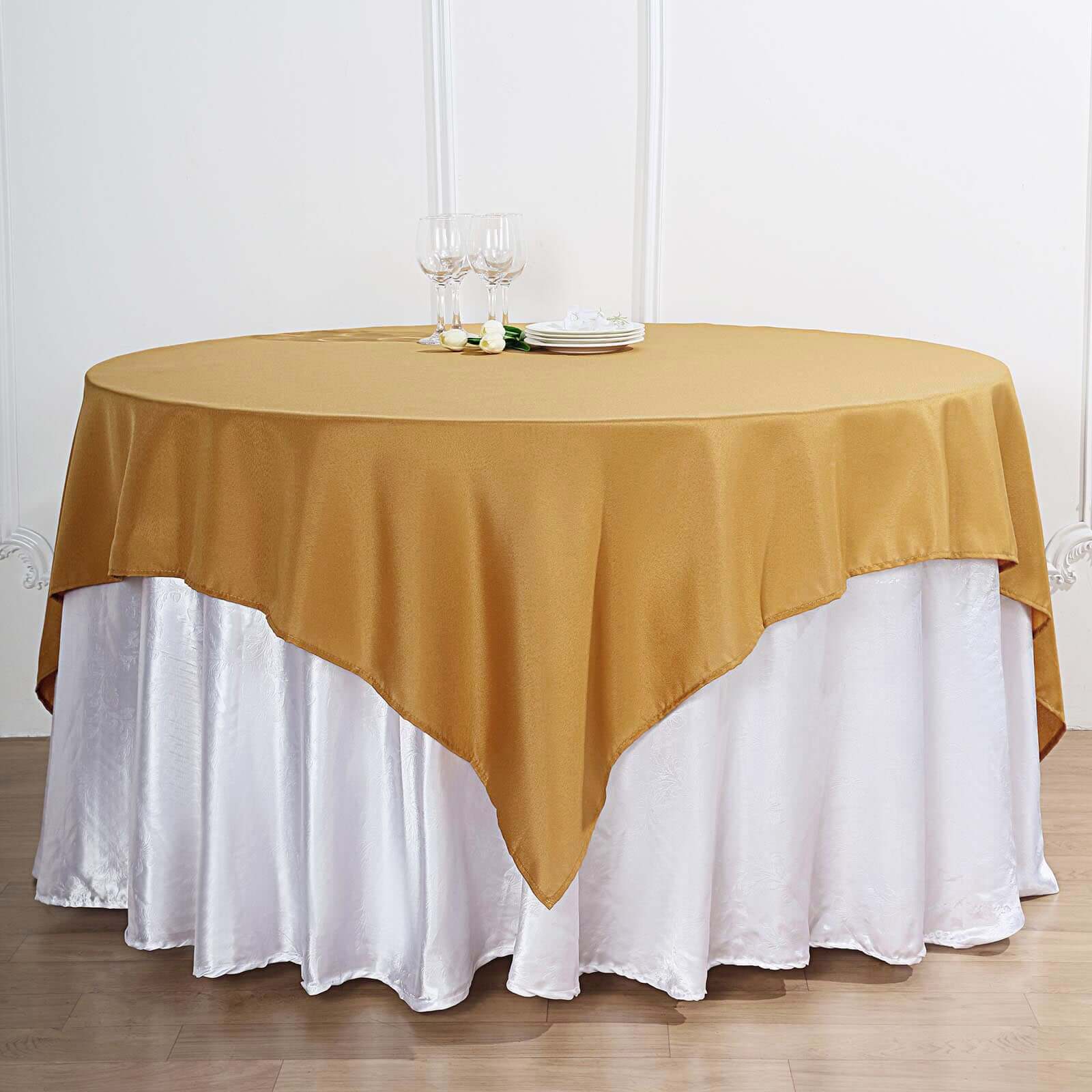 Durable Gold 70x70 Polyester Square Tablecloth - Wrinkle-Free