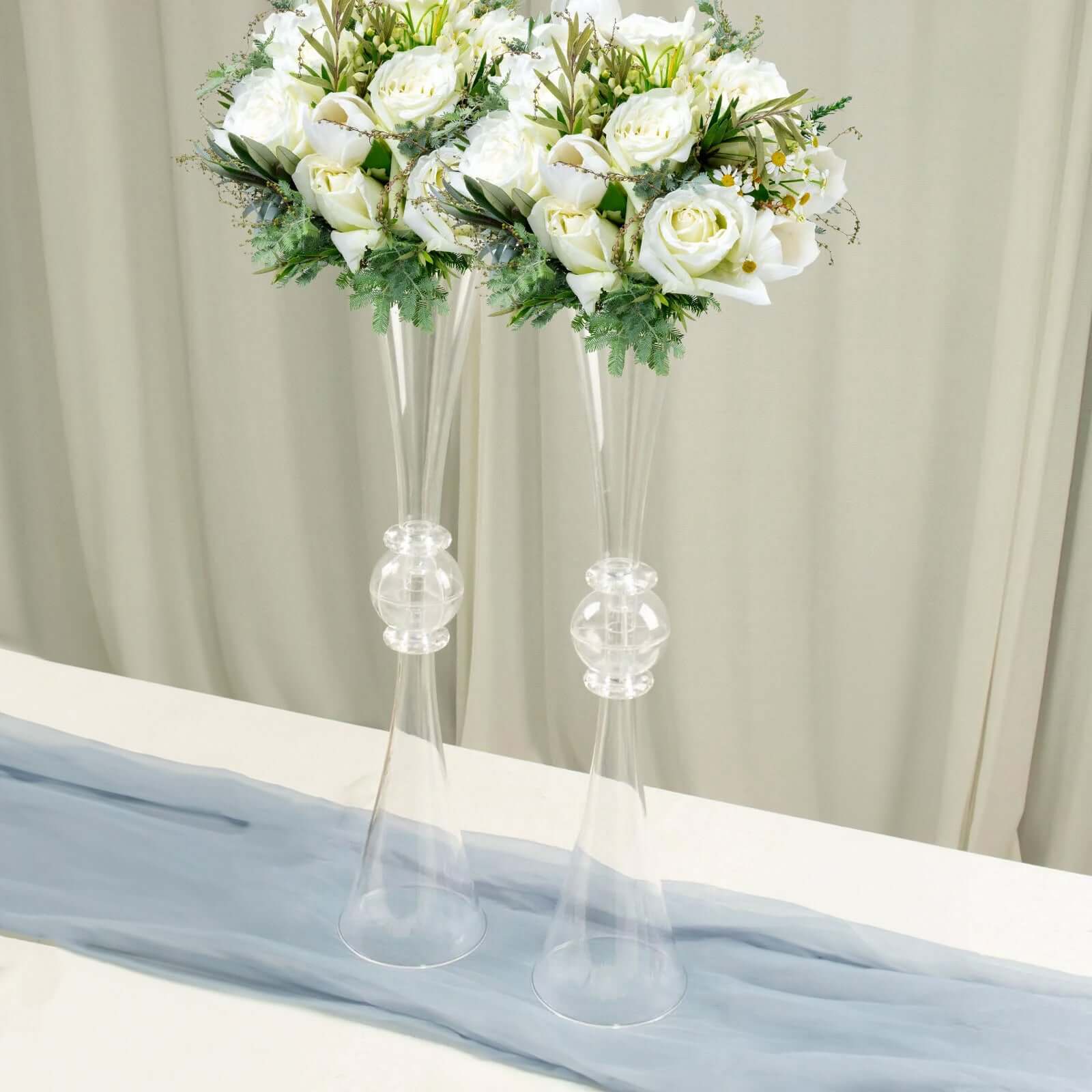 2-Pack Clear Reversible Plastic Trumpet Flower Vases with Crystal Embellishments - Ideal for Events!