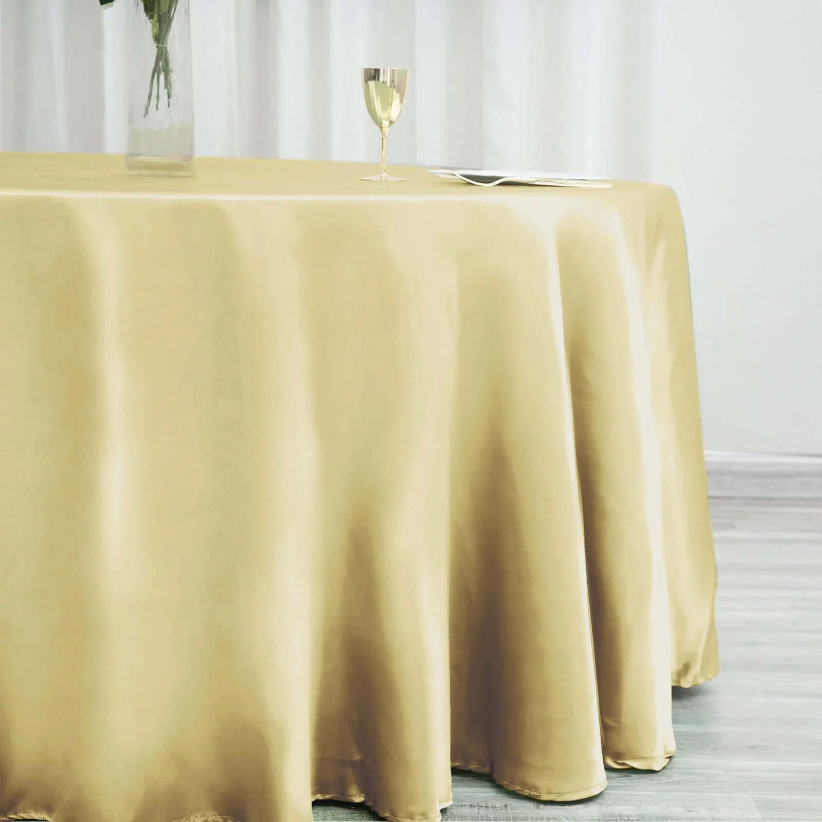 Stylish Seamless Champagne Satin 120-Inch Round Tablecloth