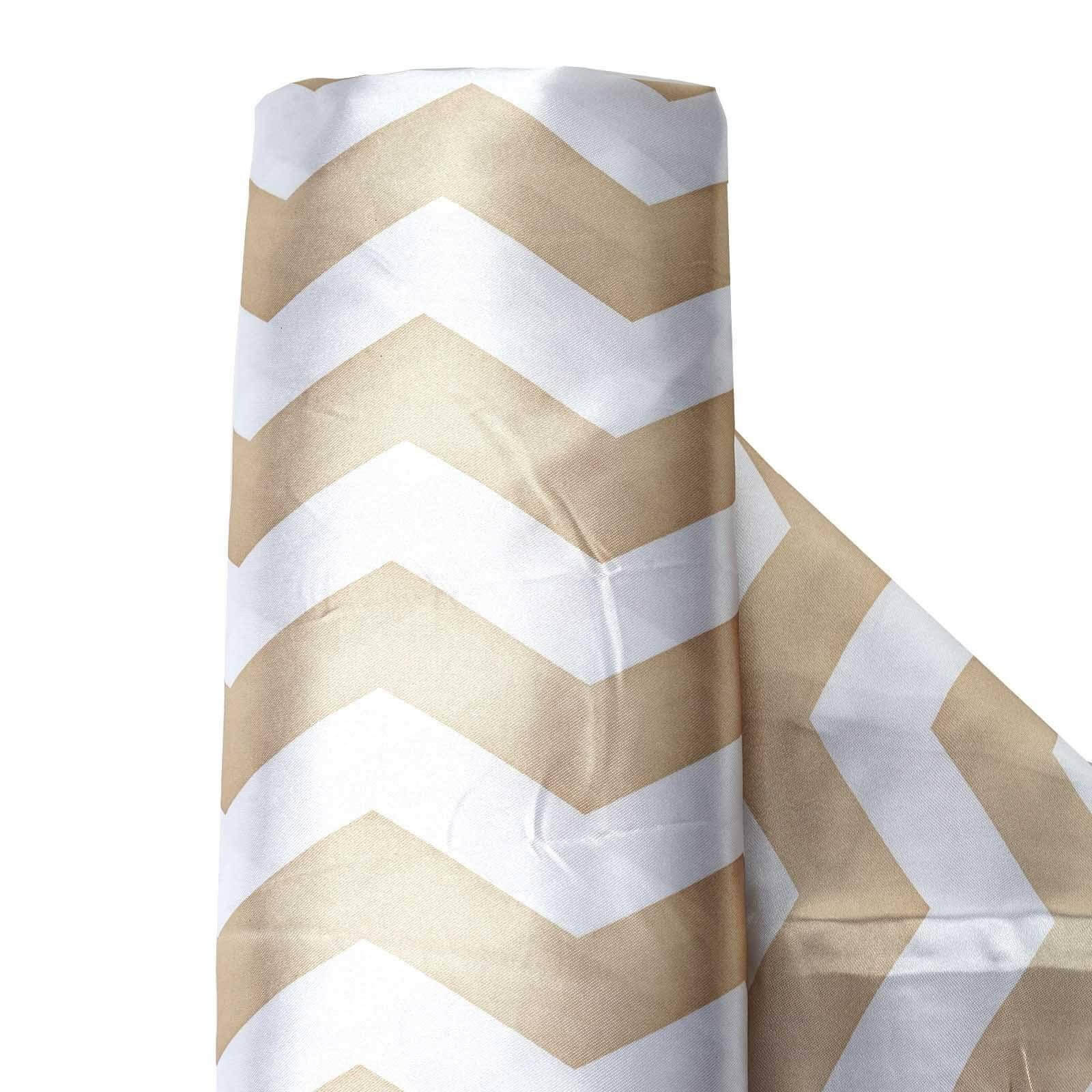 Hot Deal! 54-Inch Wide, 10-Yard Champagne White Zig Zag Chevron Print Satin Fabric Roll for DIY Crafts