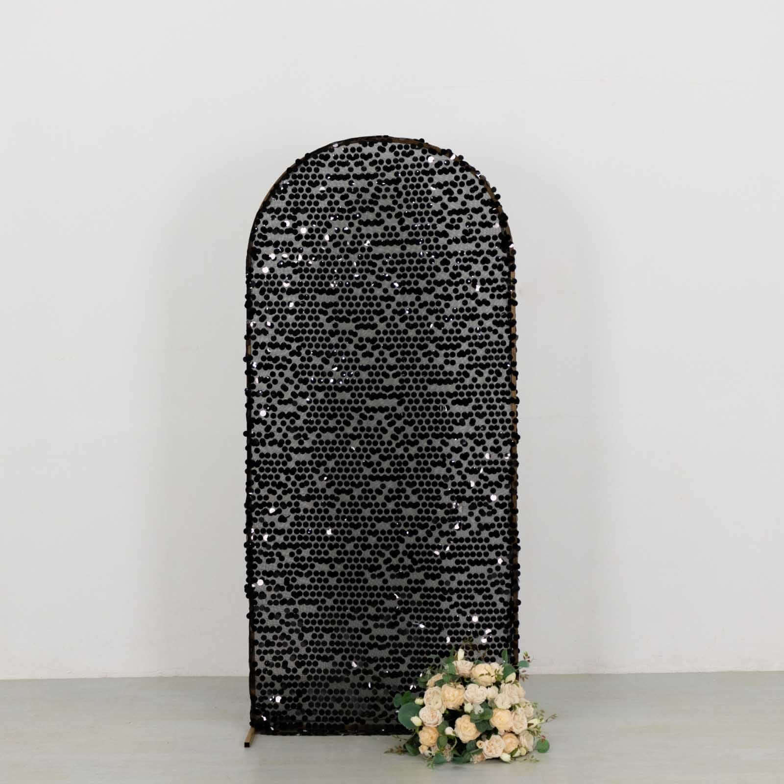 Hot! 6ft Sparkly Black Sequin Fitted Cover for Round Top Wedding Arch