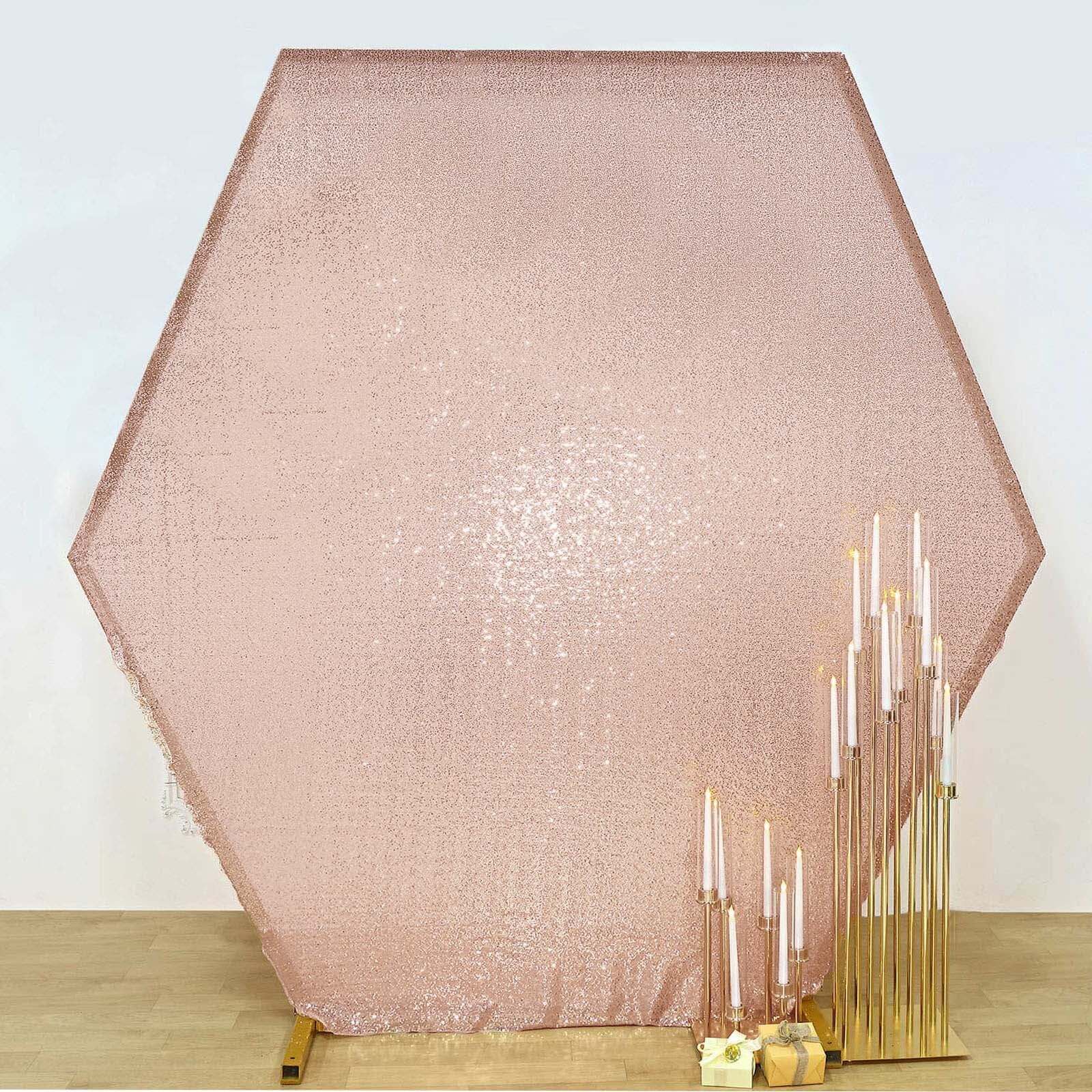 8ft x 7ft Rose Gold Shiny Double-Sided Sequin Cover for Hexagon Wedding Arch Stand