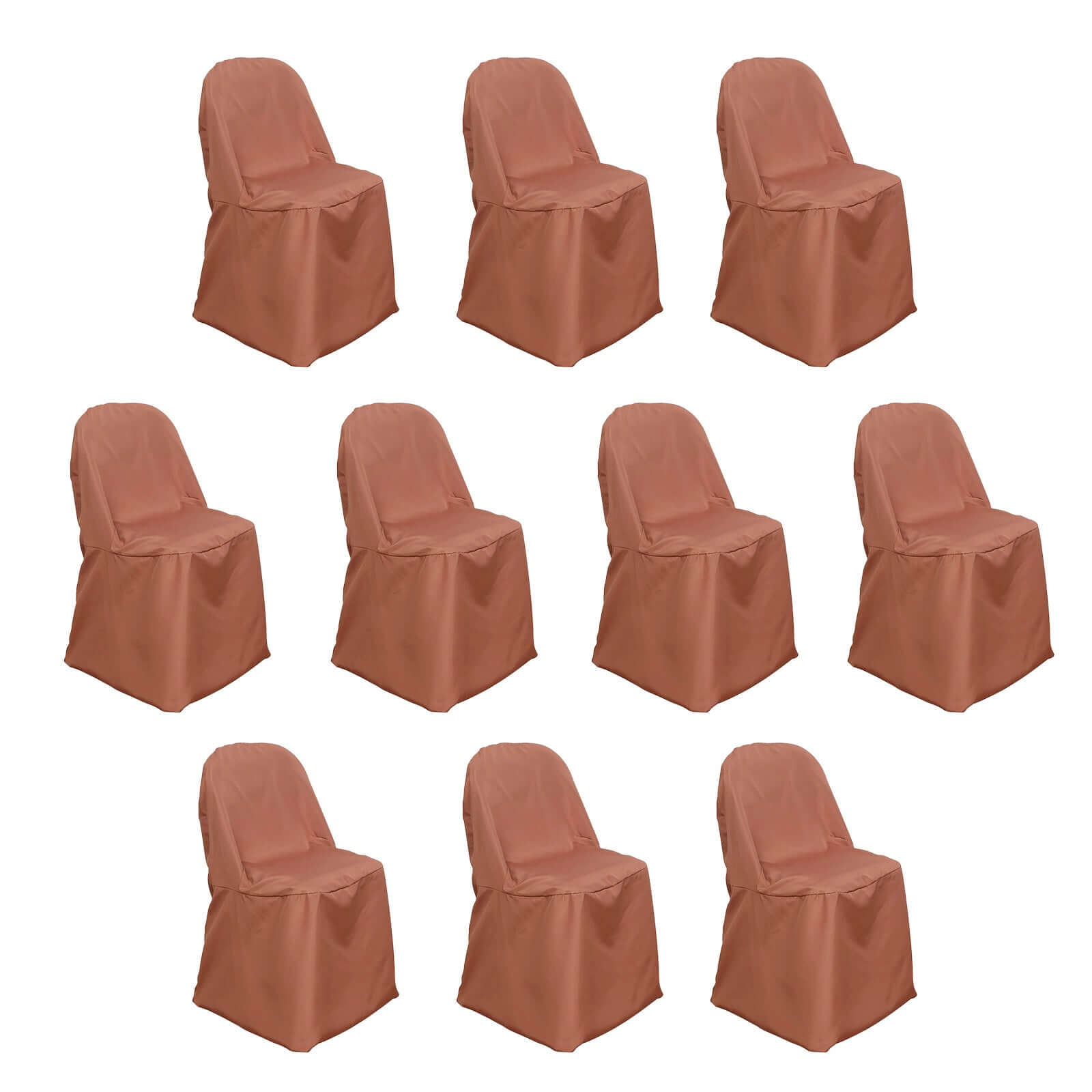 10-Piece Wrinkle-Free, Stain-Resistant Terracotta (Rust) Polyester Slip-On Chair Covers for Folding Chairs