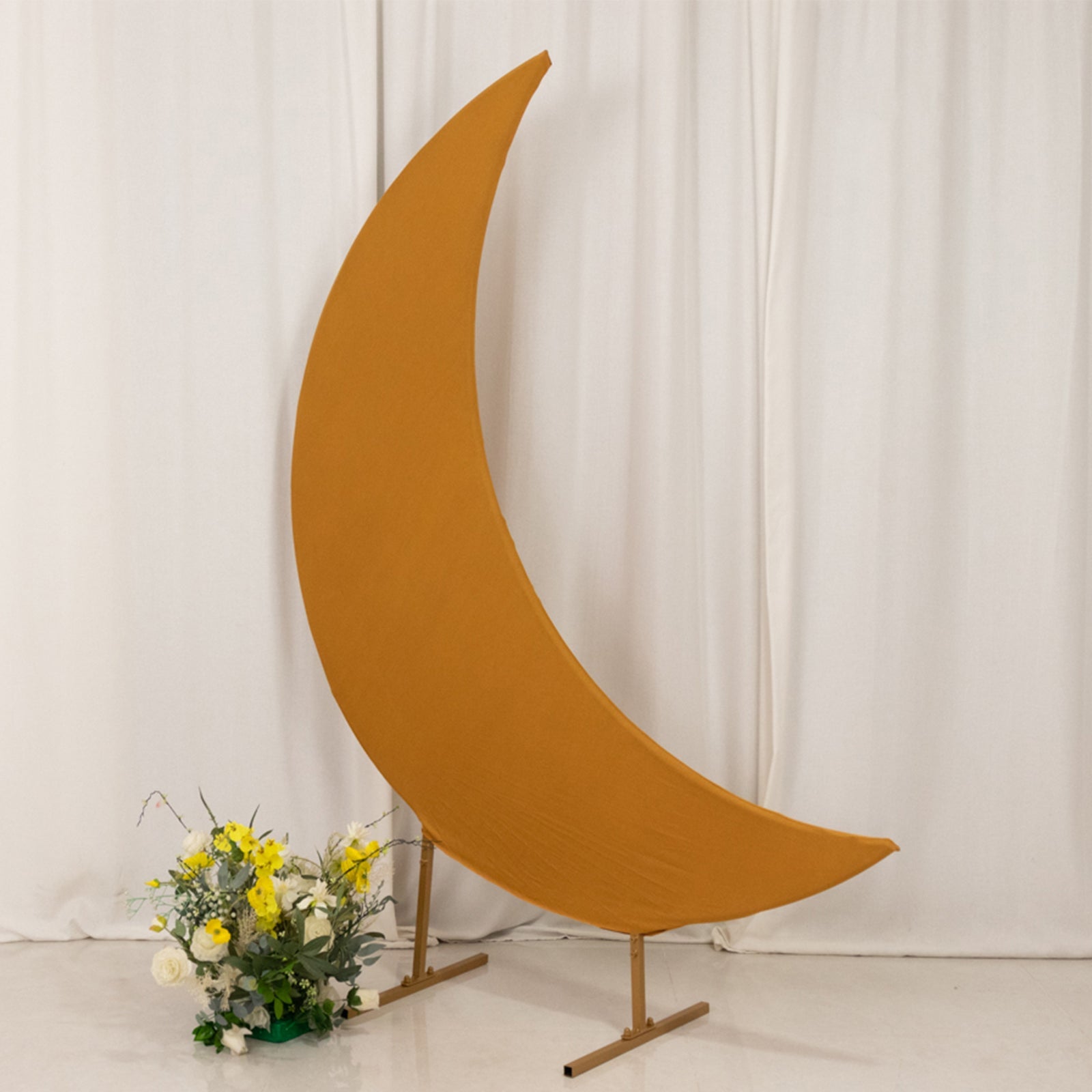Custom-Fit 6.5ft Gold Spandex Crescent Moon Backdrop Cover for Wedding Arch
