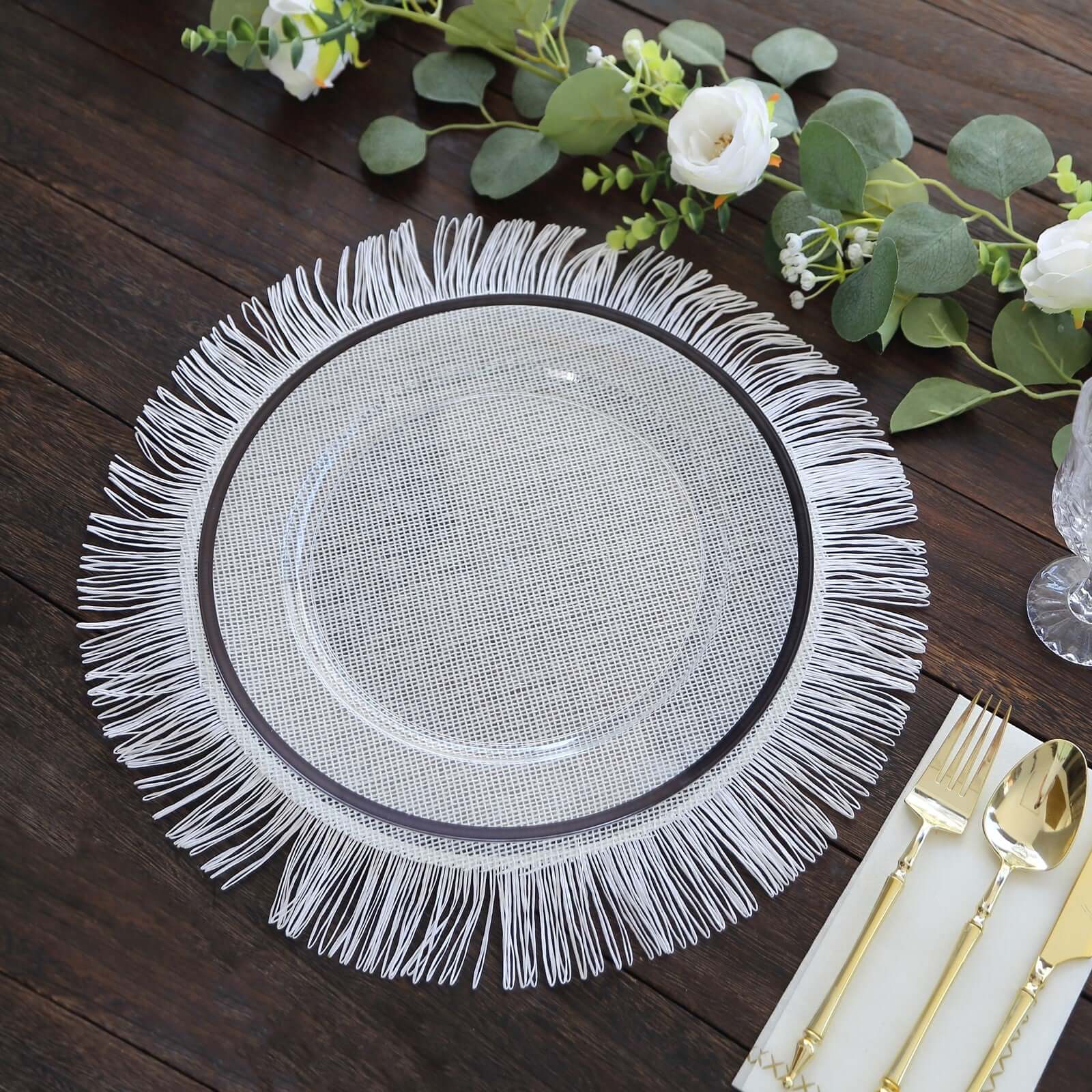 Hot Deal! 4-Pack White Jute Round Placemats with Fringe Edge - Rustic Boho Chic Table Decor