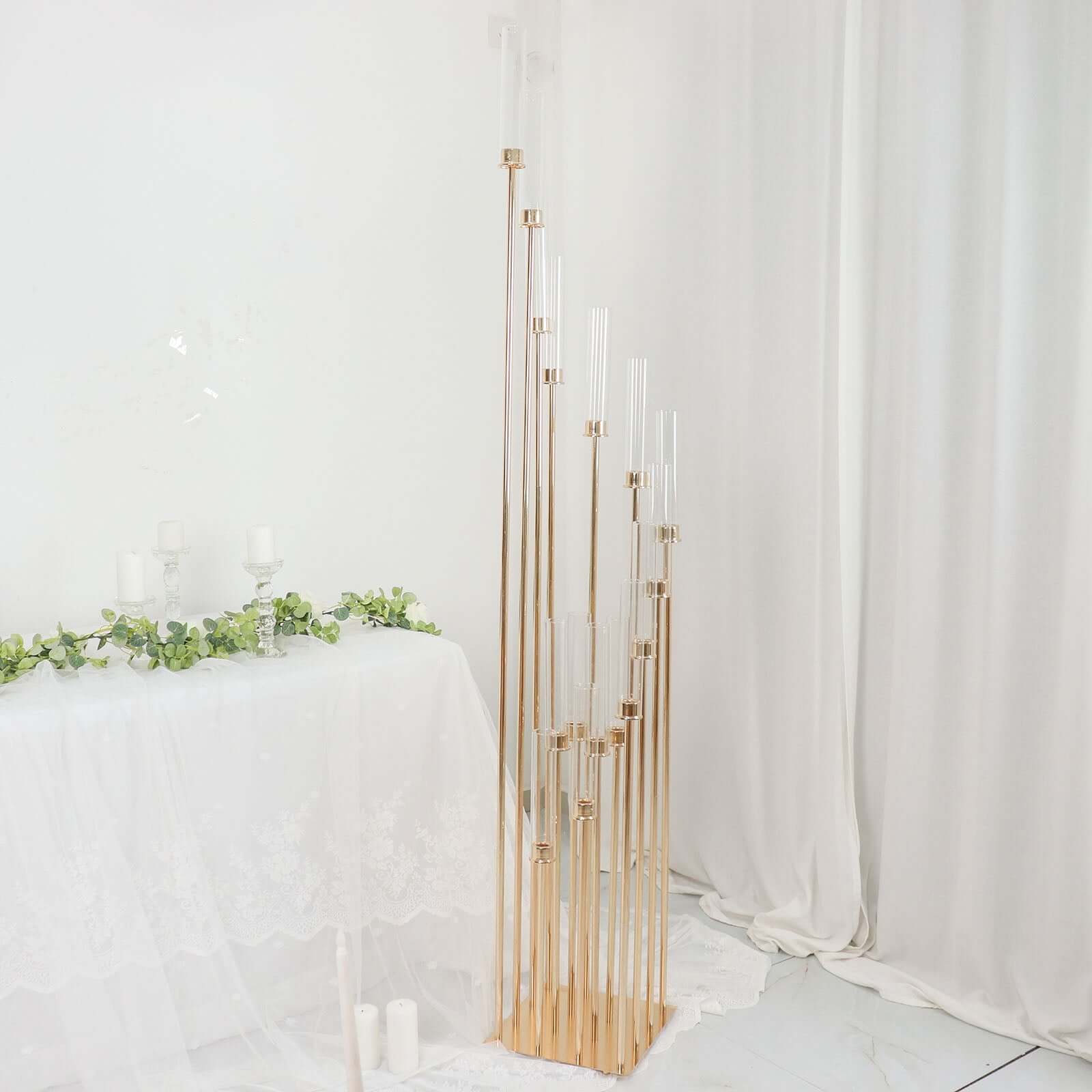 Gold 16-Arm Cluster Taper Candle Holder with Clear Glass Shades - Ideal Large Candle Display for Venues