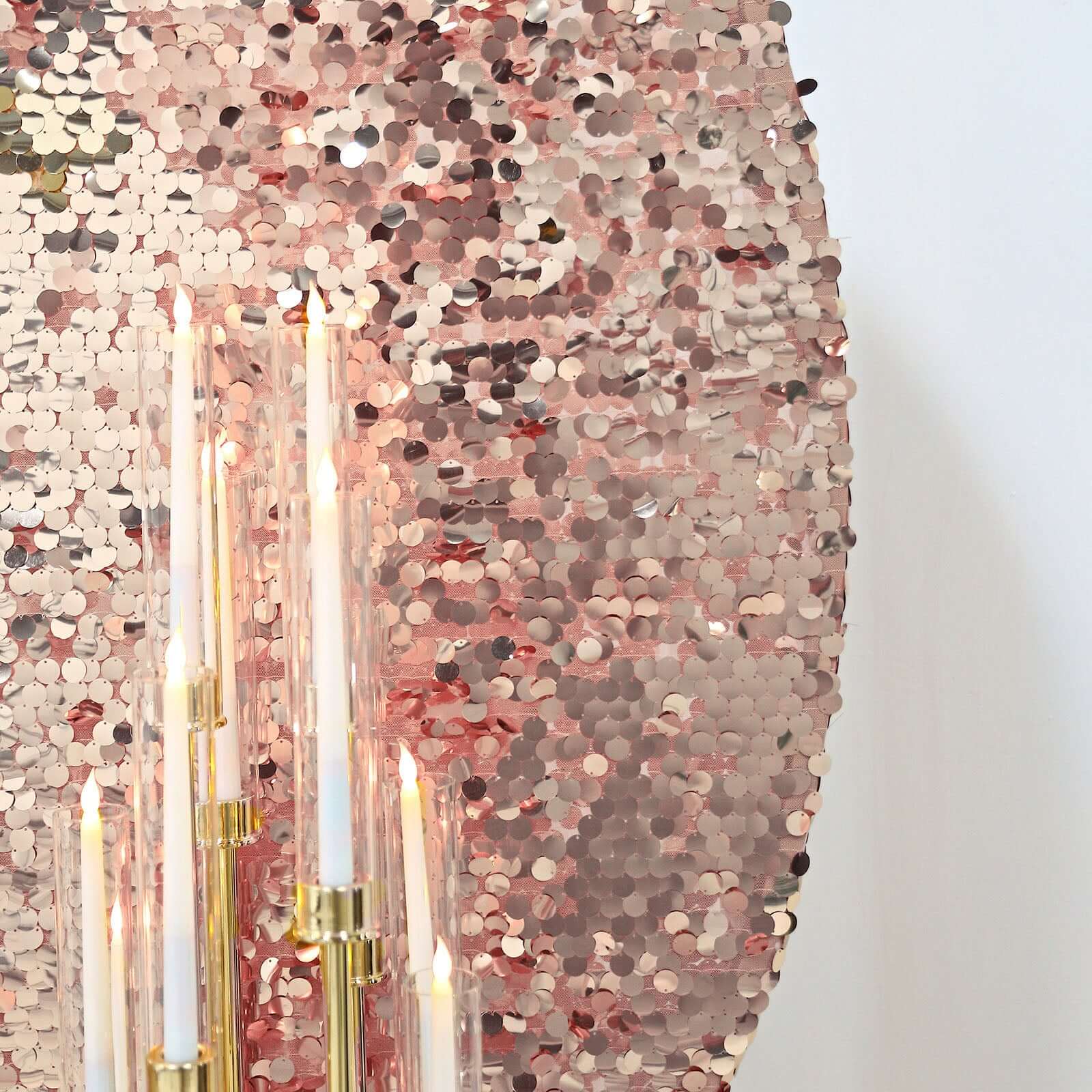 Sparkly 7.5ft Rose Gold Double-Sided Payette Sequin Wedding Arbor Cover - Perfect for Big Events