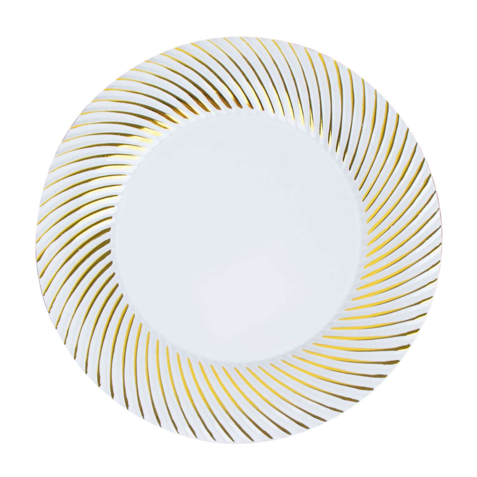 10-Pack Disposable White Dinner Plates with Gold Swirl Rim - Ideal for Parties