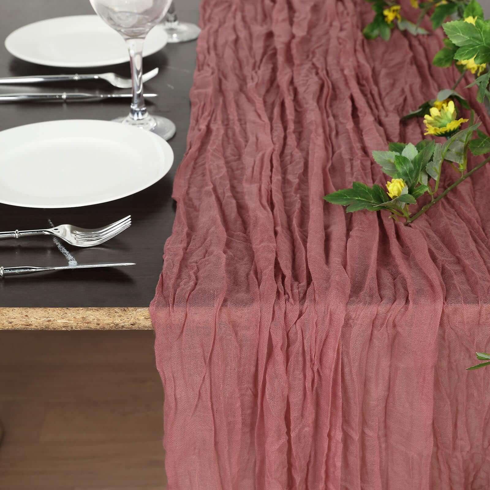 10ft Rustic Boho Style Gauze Cheesecloth Table Runner in Mauve & Cinnamon Rose