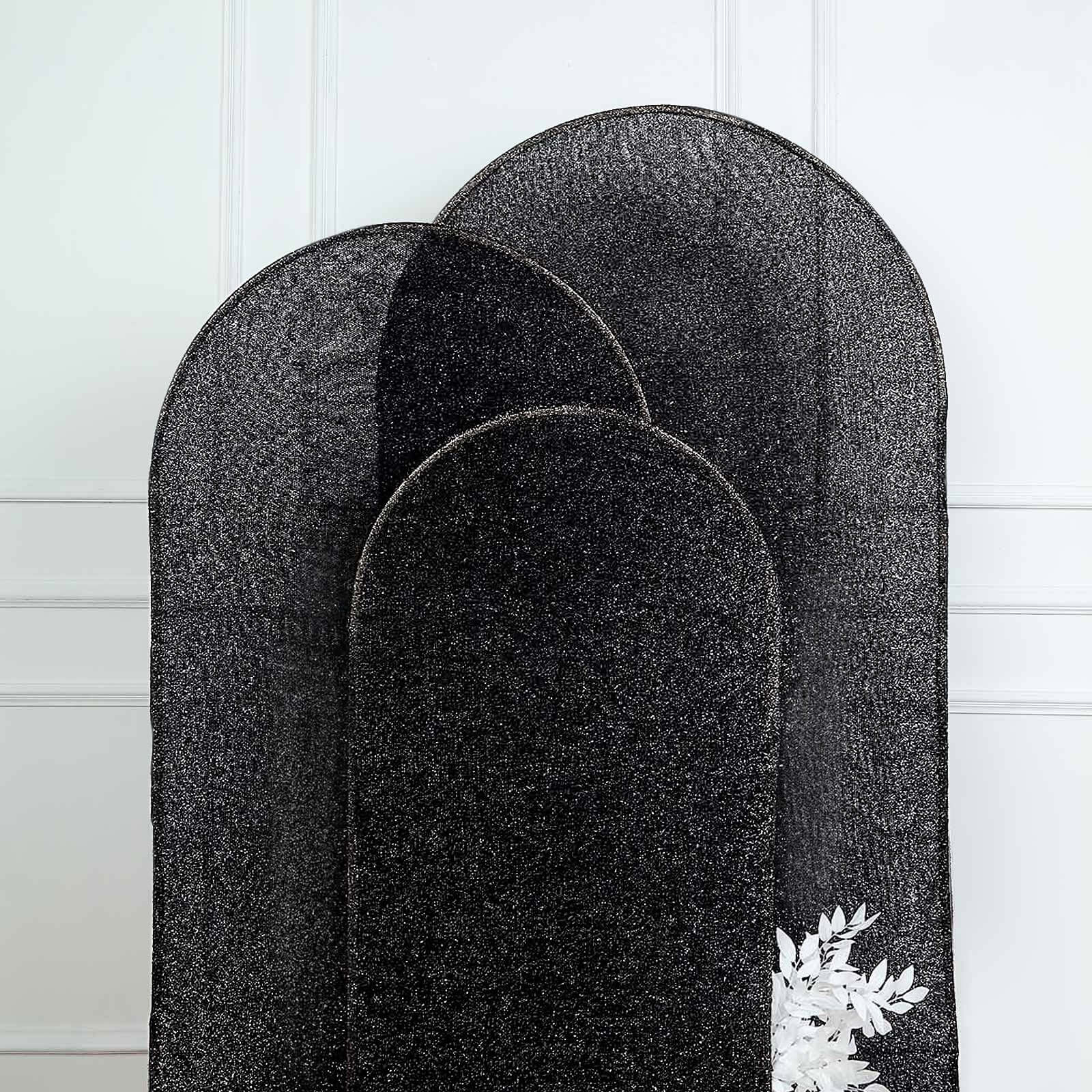 Hot Sale! 5ft Black Shimmer Tinsel Spandex Cover for Fitted Round Top Wedding Arch Backdrop Stand