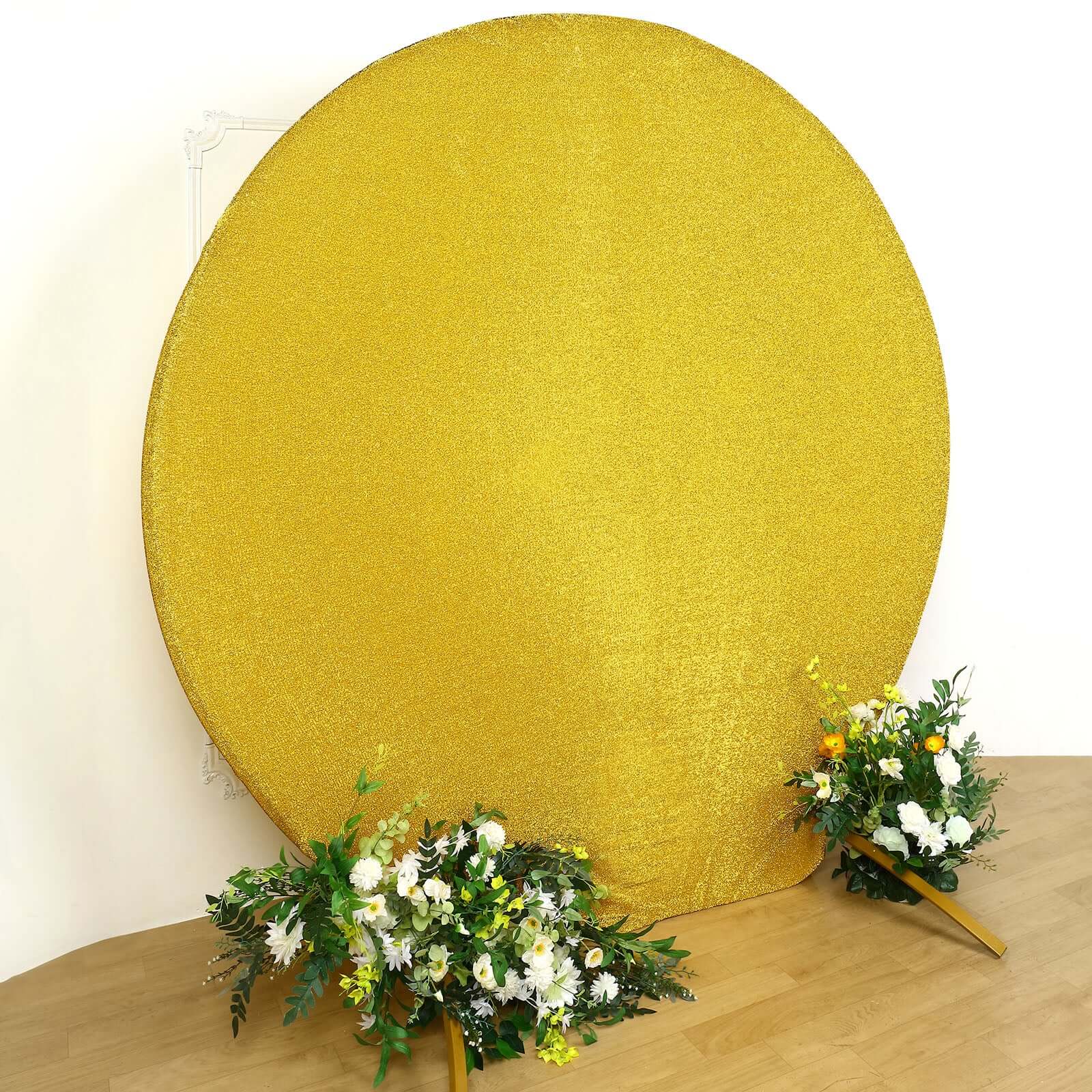 7.5ft Gold Double-Sided Metallic Shimmer Tinsel Spandex Wedding Arch Cover - Ideal Photo Backdrop