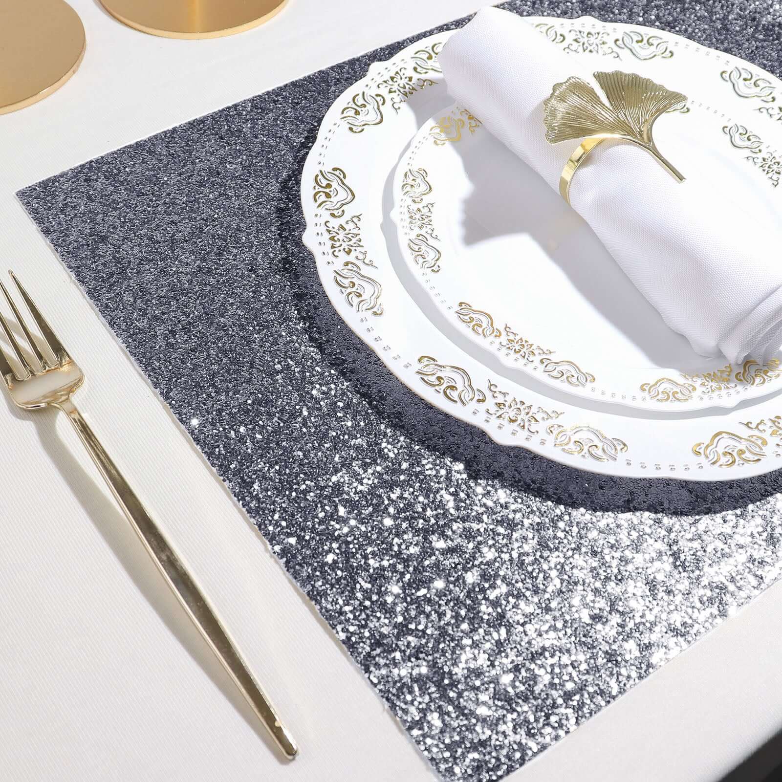 Hot Deal! 6-Pack Charcoal Gray Glitter Rectangle Non-Slip Placemats for Dining Tables, 12x18