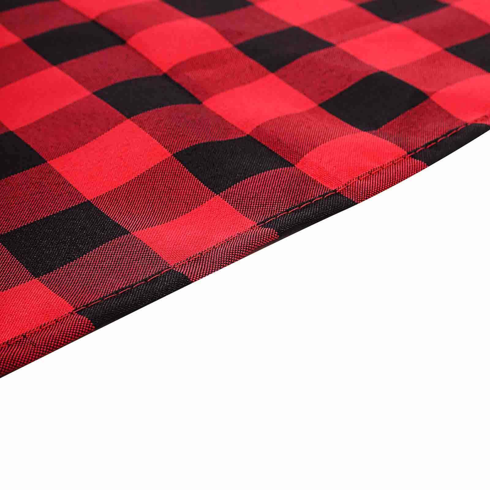 108-Inch Black and Red Buffalo Plaid Polyester Round Tablecloth - Perfect for Events