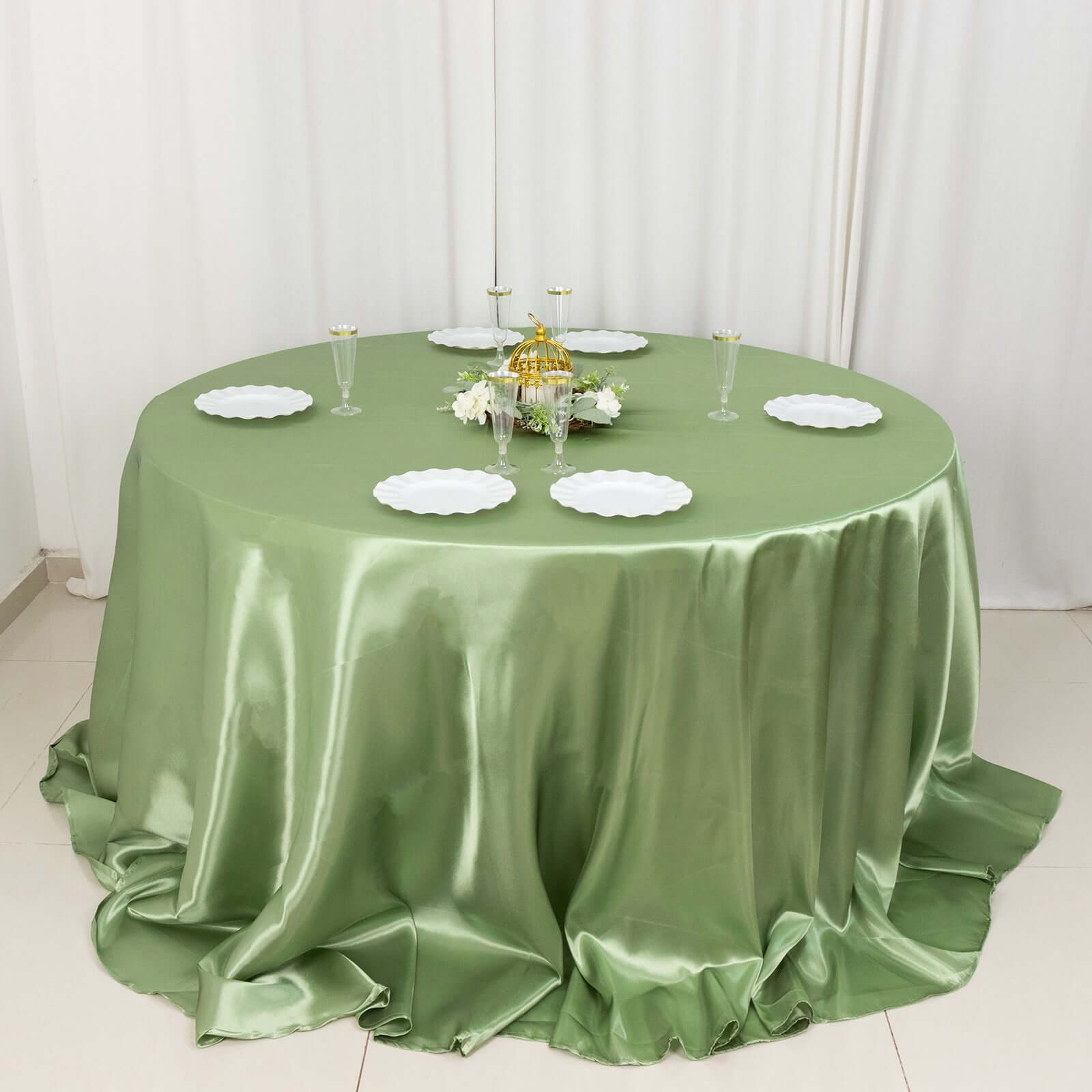 Hot! Sage Green Satin 132" Round Seamless Tablecloth - Stylish Cover